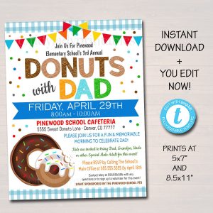 Editable Donuts With Dad Invitation Printable Pta Flyer Fathers with sizing 1500 X 1500