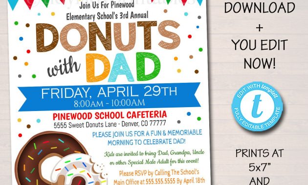 Editable Donuts With Dad Invitation Printable Pta Flyer Fathers with sizing 1500 X 1500