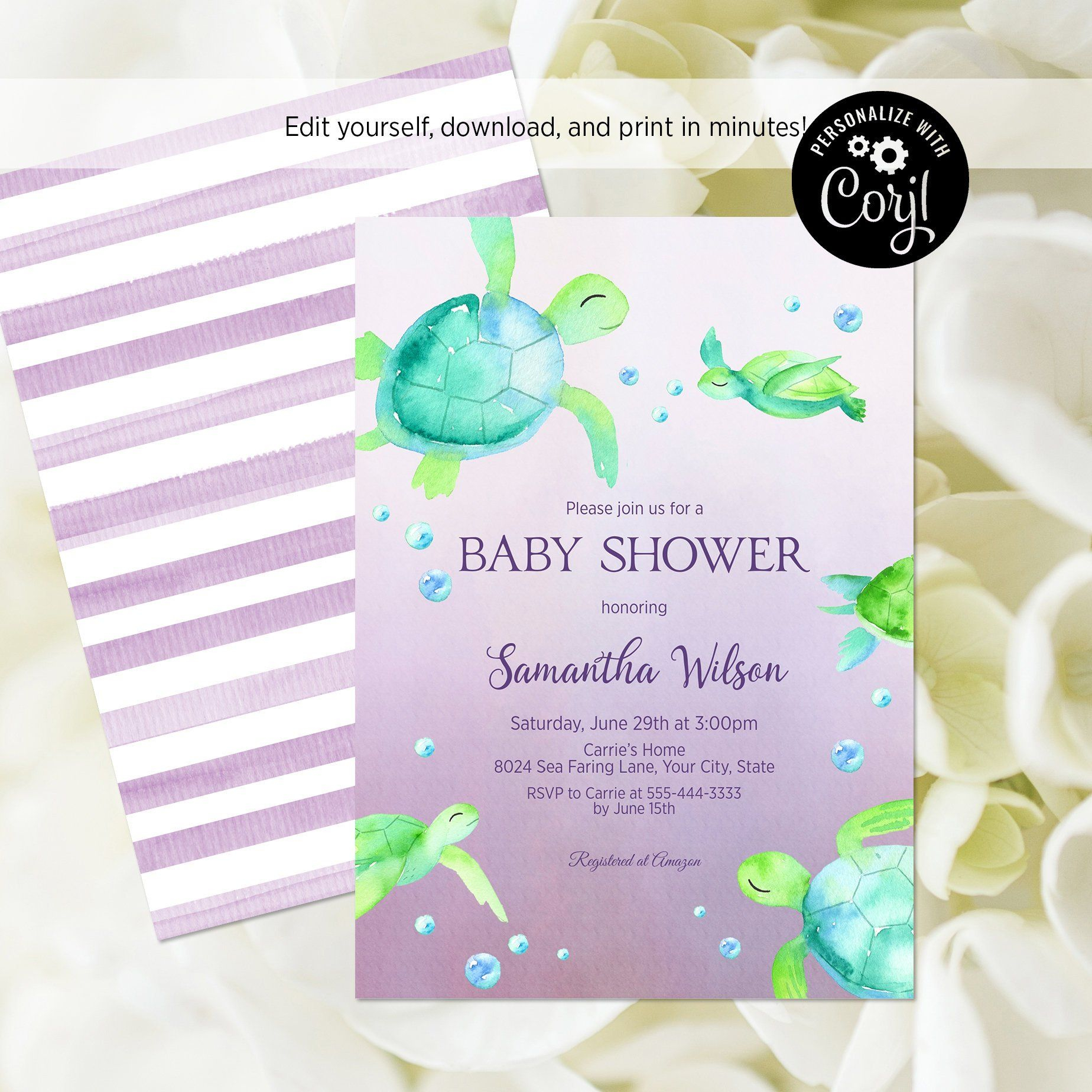 Editable File Sea Turtle Ba Shower Invitation Sea Themed Ba for size 1848 X 1848