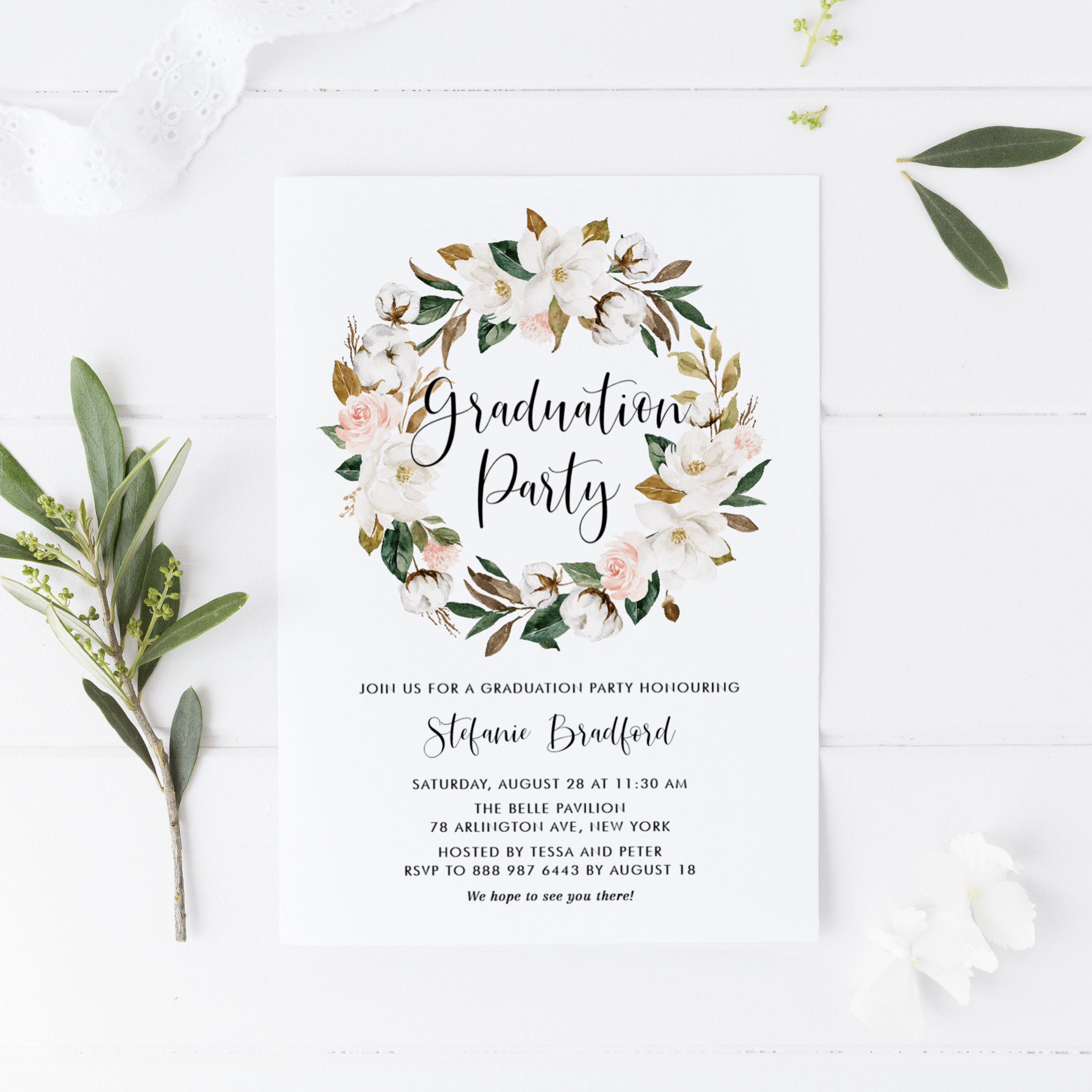 Editable Floral Wreath Graduation Party Invitation Template Etsy with regard to size 2855 X 2855