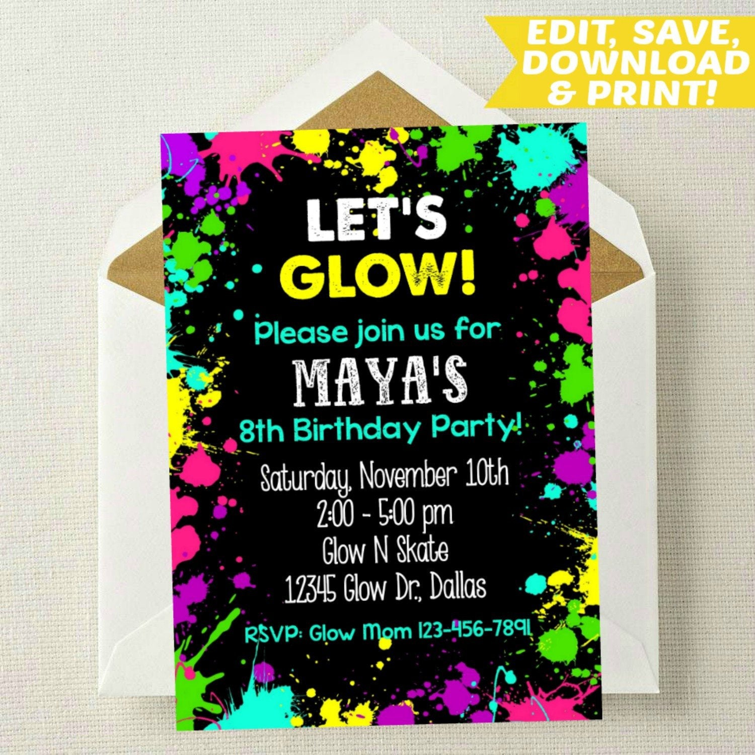 Editable Glow Invitation Neon Glow Birthday Invitation Etsy within dimensions 1500 X 1500