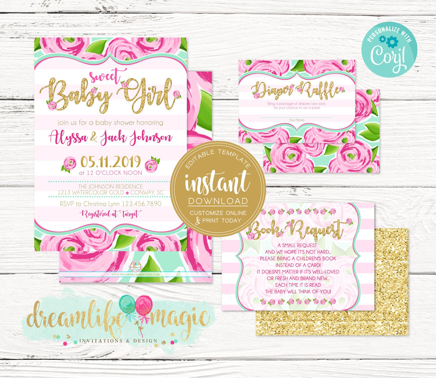 Editable Pink Floral Ba Shower Invitation Template Etsy pertaining to proportions 1500 X 1300