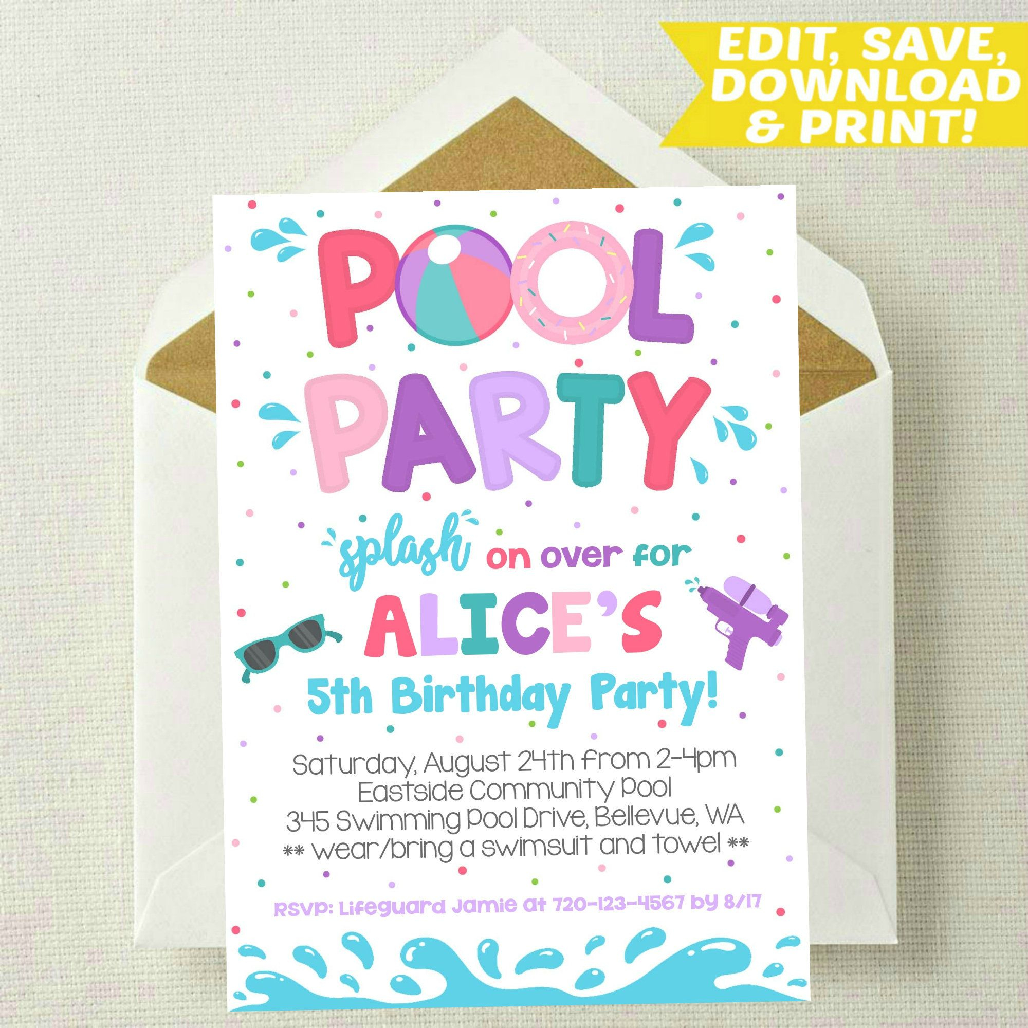 Editable Pool Party Invitation Pool Party Birthday Invitation for dimensions 2000 X 2000