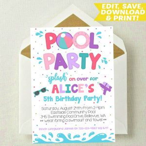 Editable Pool Party Invitation Pool Party Birthday Invitation throughout size 2000 X 2000