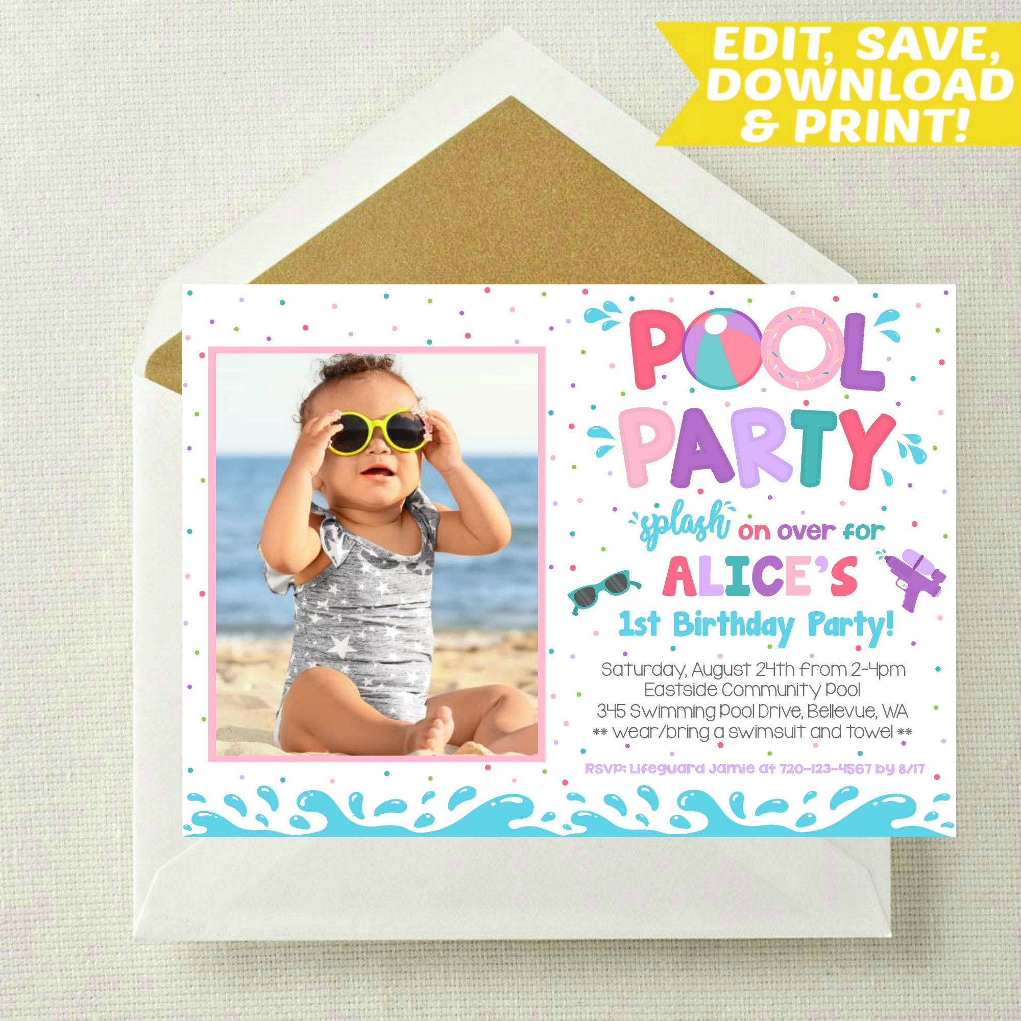 Editable Pool Party Invitation Pool Party Birthday Invitation with sizing 2000 X 2000