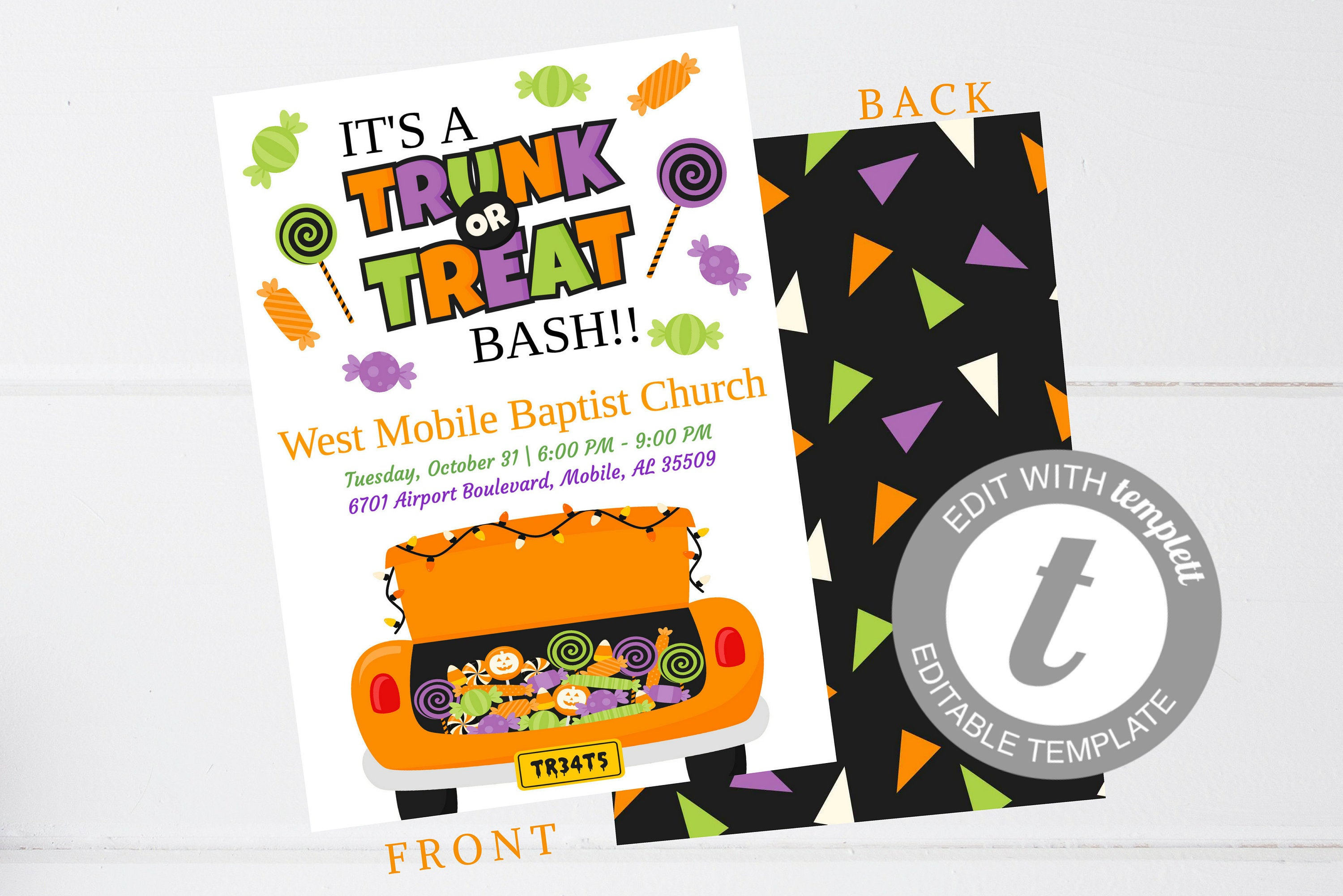 Editable Trunk Or Treat Flyer Halloween Party Halloween For Etsy with proportions 3000 X 2001