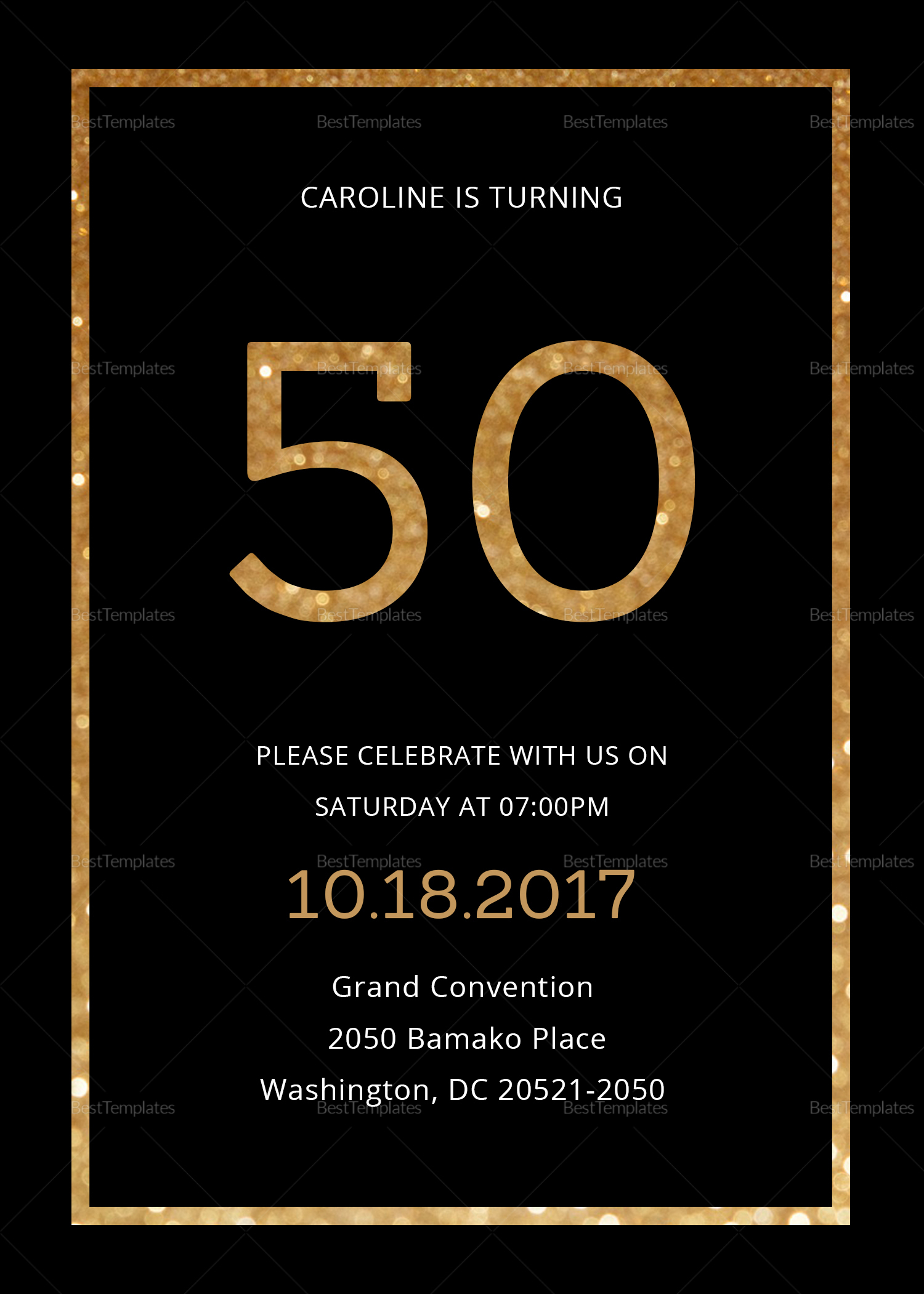 Elegant Black And Gold 50th Birthday Invitation Design Template In intended for size 1500 X 2100