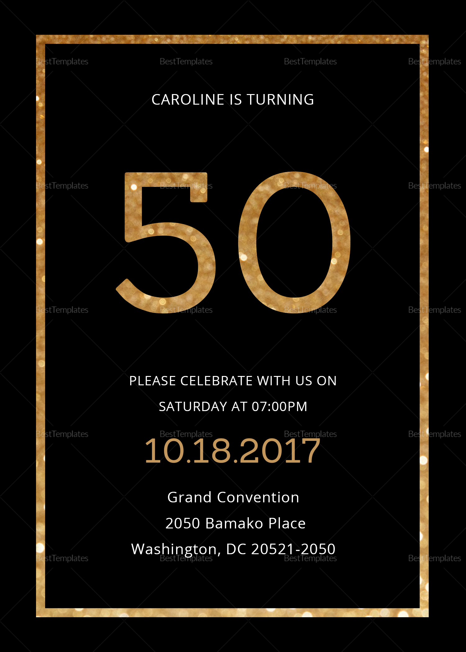 Elegant Black And Gold 50th Birthday Invitation Design Template In pertaining to dimensions 1500 X 2100