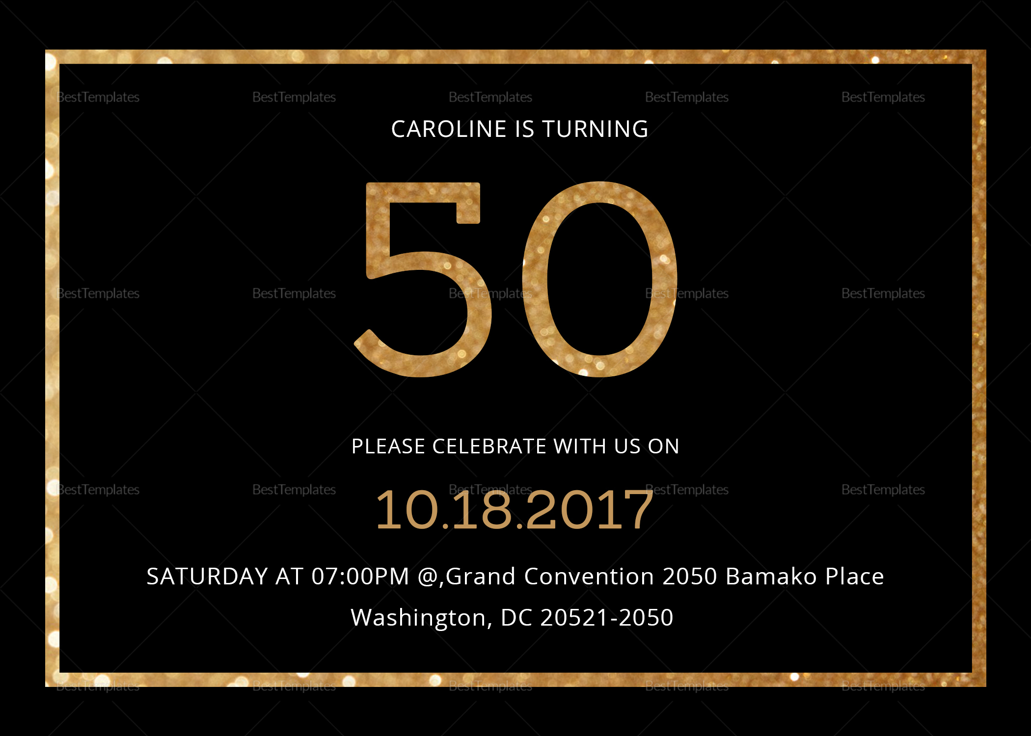 Elegant Black And Gold 50th Birthday Invitation Design Template In with regard to sizing 2100 X 1500