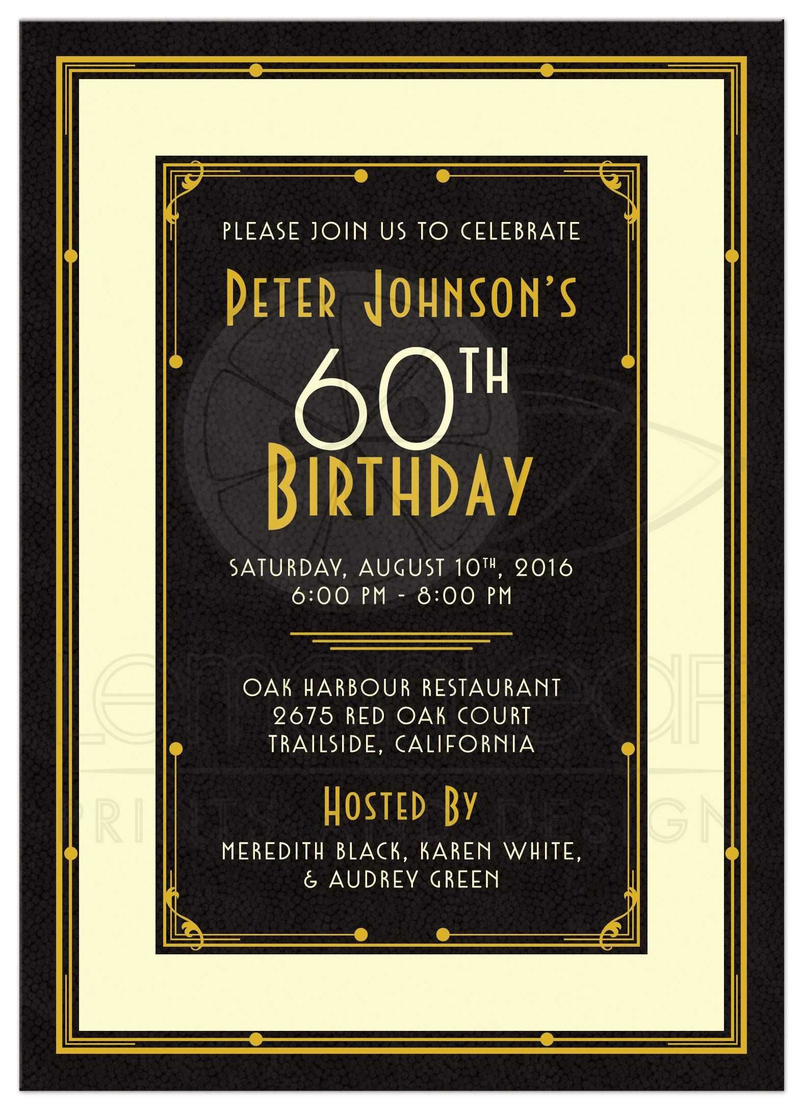 Elegant Black Gold And Ivory Art Deco Mans 60th Birthday with proportions 1575 X 2175