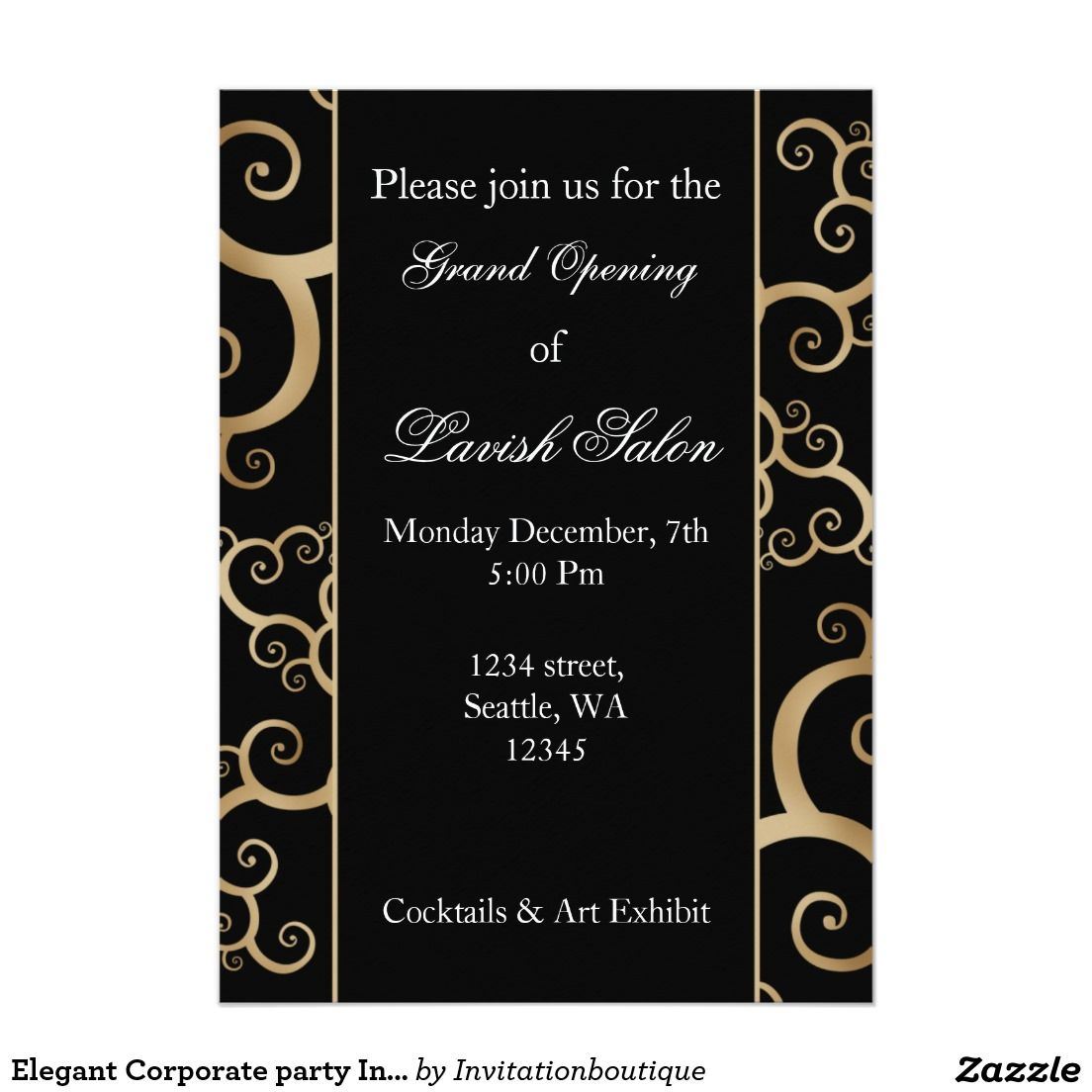 Elegant Black Gold Corporate Party Invitation Zazzle Open throughout measurements 1104 X 1104