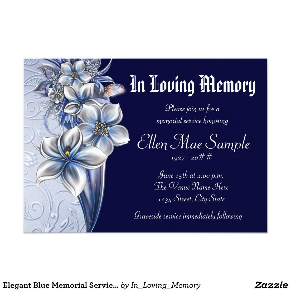 Elegant Blue Memorial Service Announcements Zazzle for measurements 1104 X 1104