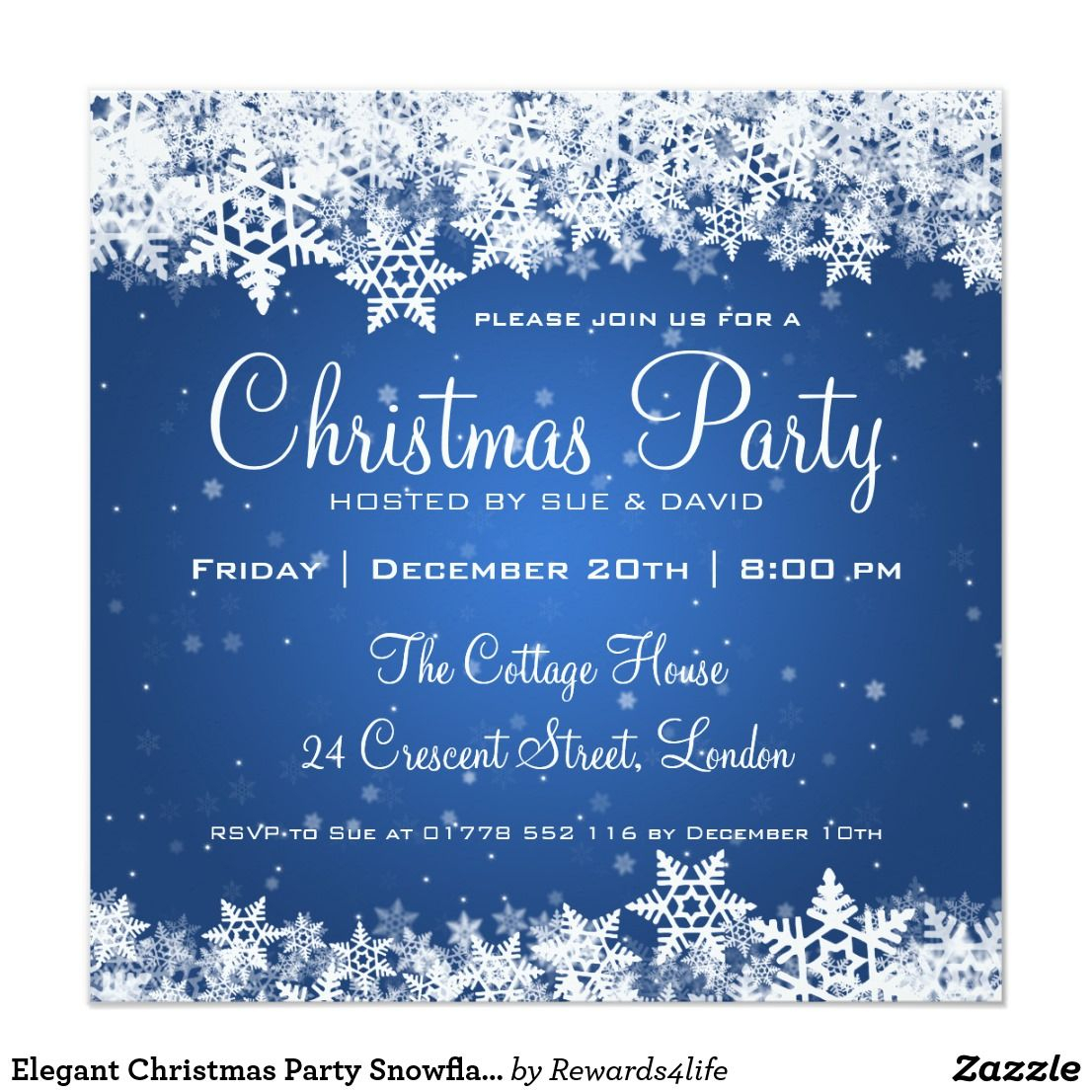 Elegant Christmas Party Snowflakes 2 Blue Invitation Zazzle with regard to size 1106 X 1106