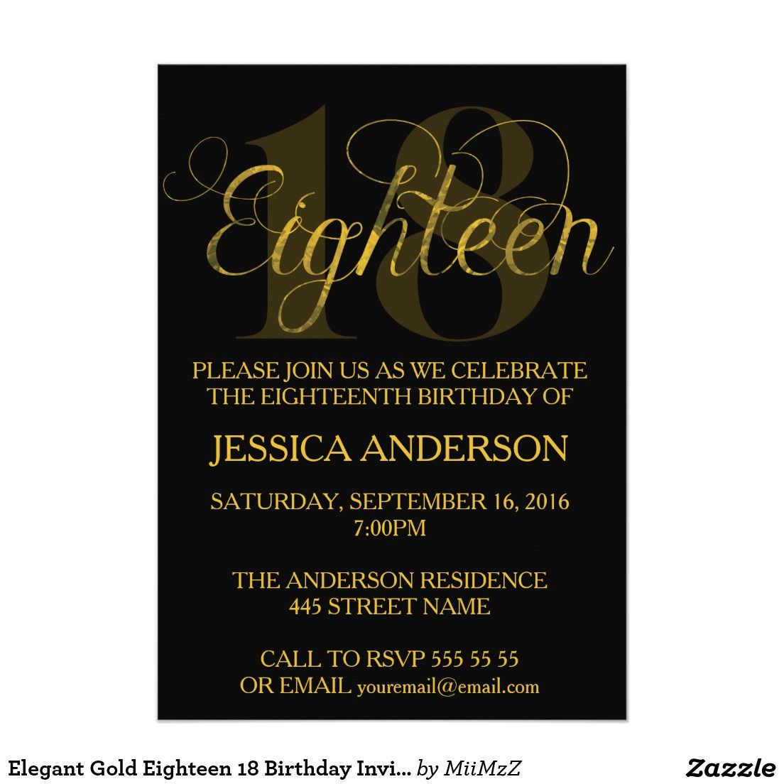 Elegant Gold Eighteen 18 Birthday Invitation Eighteen Eighteenth regarding size 1104 X 1104
