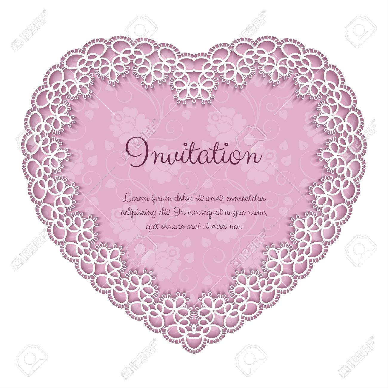 Elegant Invitation Or Greeting Card Template With Lace Heart for size 1300 X 1300