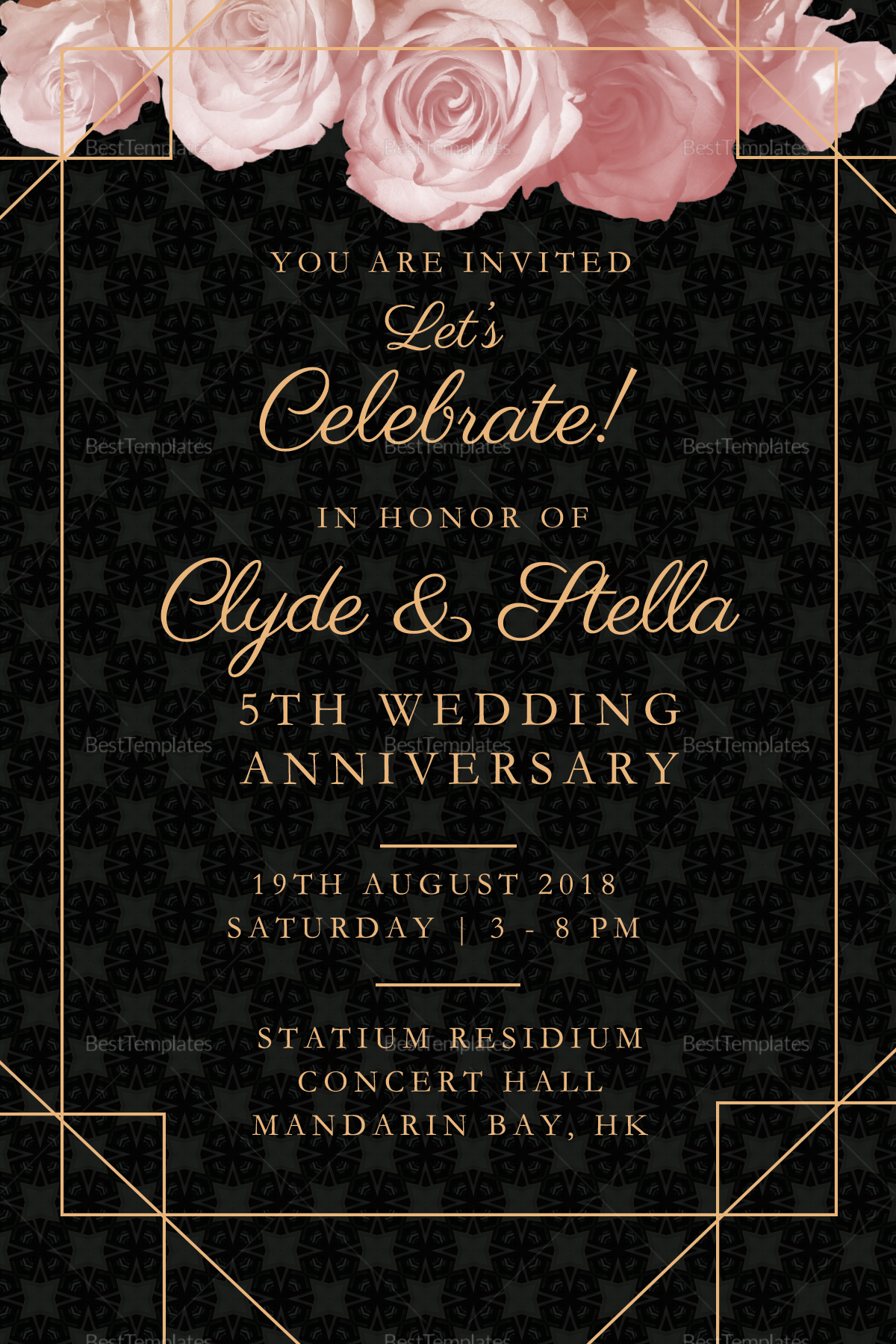 Elegant Wedding Anniversary Invitation Template for sizing 1200 X 1800