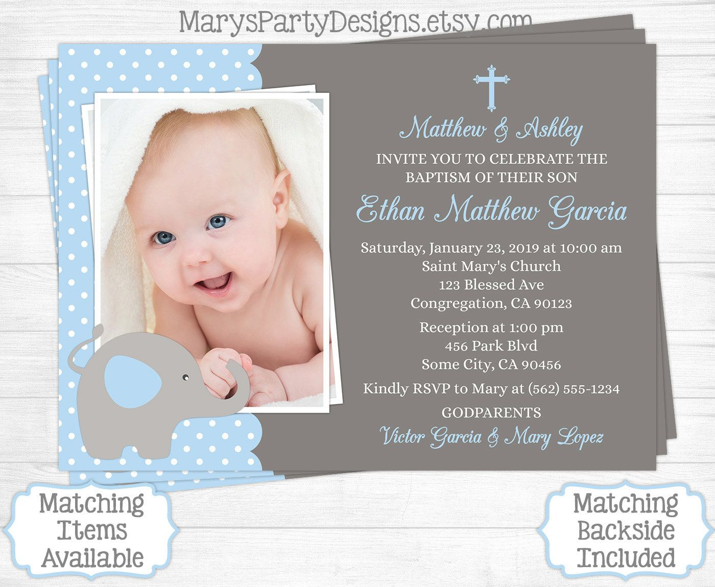 Elephant Baptism Invitation Christening Baptismal Boy First 1st with proportions 1400 X 1150