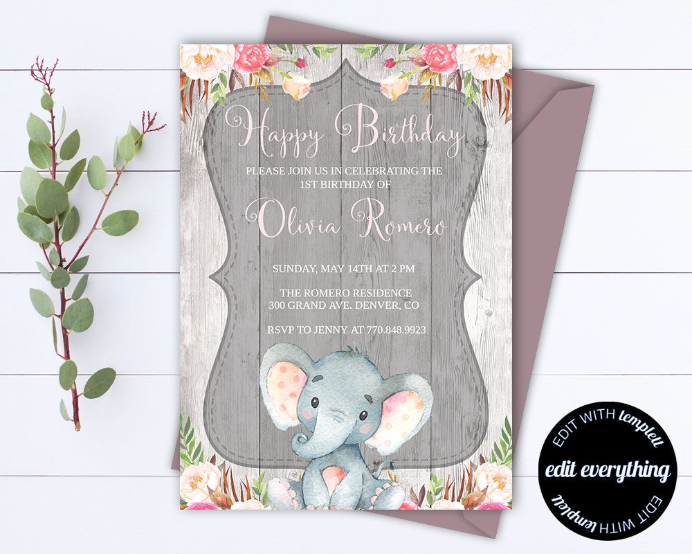 Elephant Birthday Invitation Template Invitation Templates Free inside measurements 1000 X 800