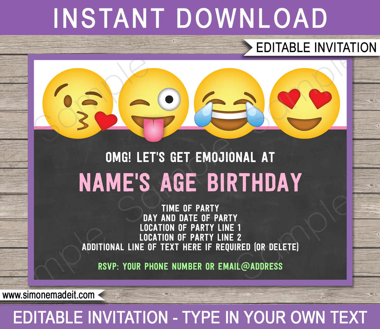 Emoji Party Invitations Template Printable Emoji Theme Invite pertaining to measurements 1300 X 1126