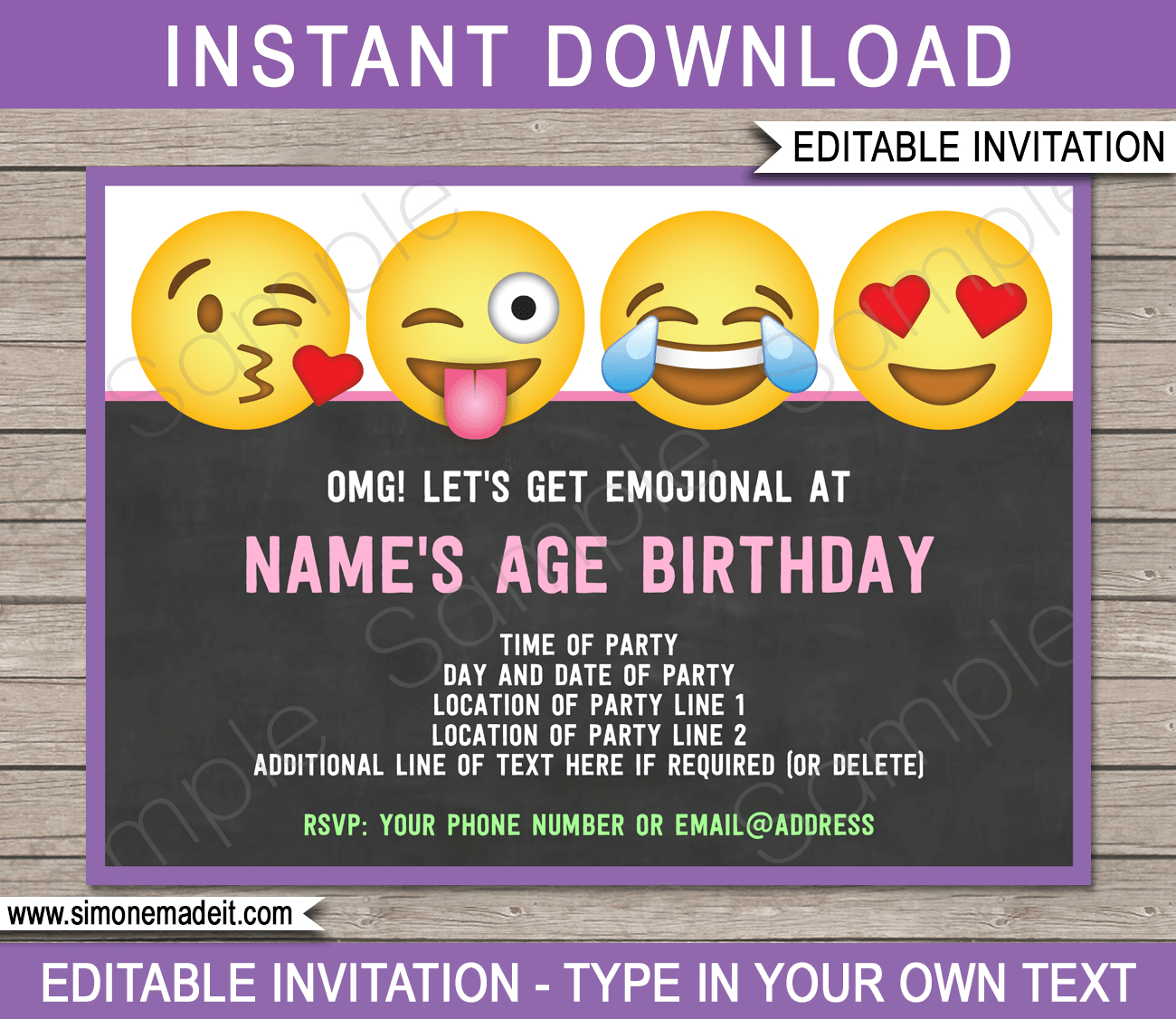 Emoji Party Invitations Template Printable Emoji Theme Invite with regard to proportions 1300 X 1126