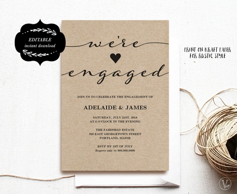 Engagement Invitation Template Printable Engagement Party Etsy regarding sizing 1000 X 820