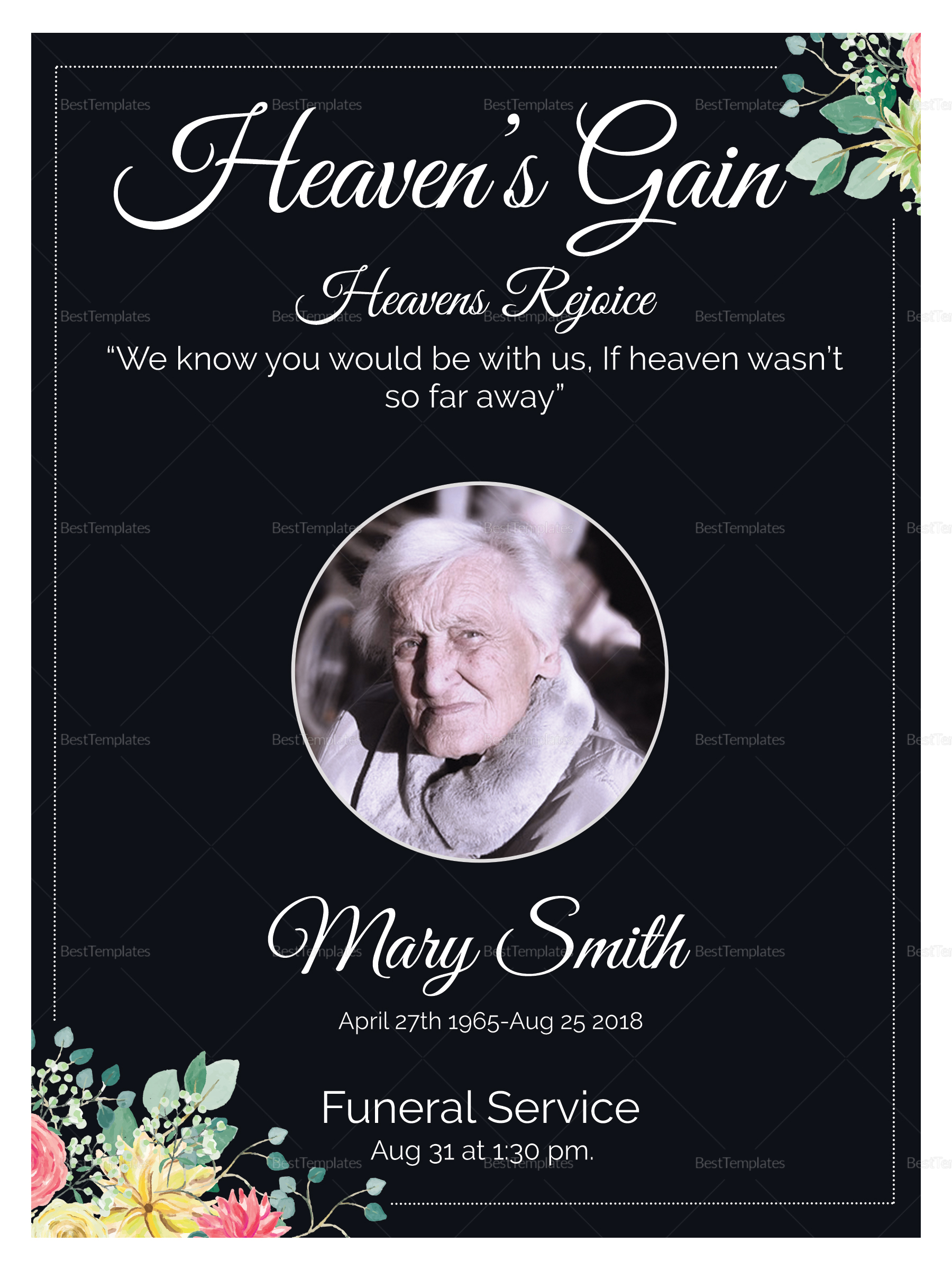 Eulogy Funeral Invitation Card Design Template In Word Psd Publisher for sizing 1800 X 2400