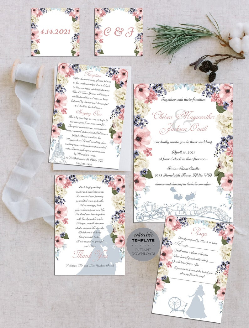 Fairytale Wedding Invitation Suite Sleeping Beauty Wedding Etsy regarding size 794 X 1047