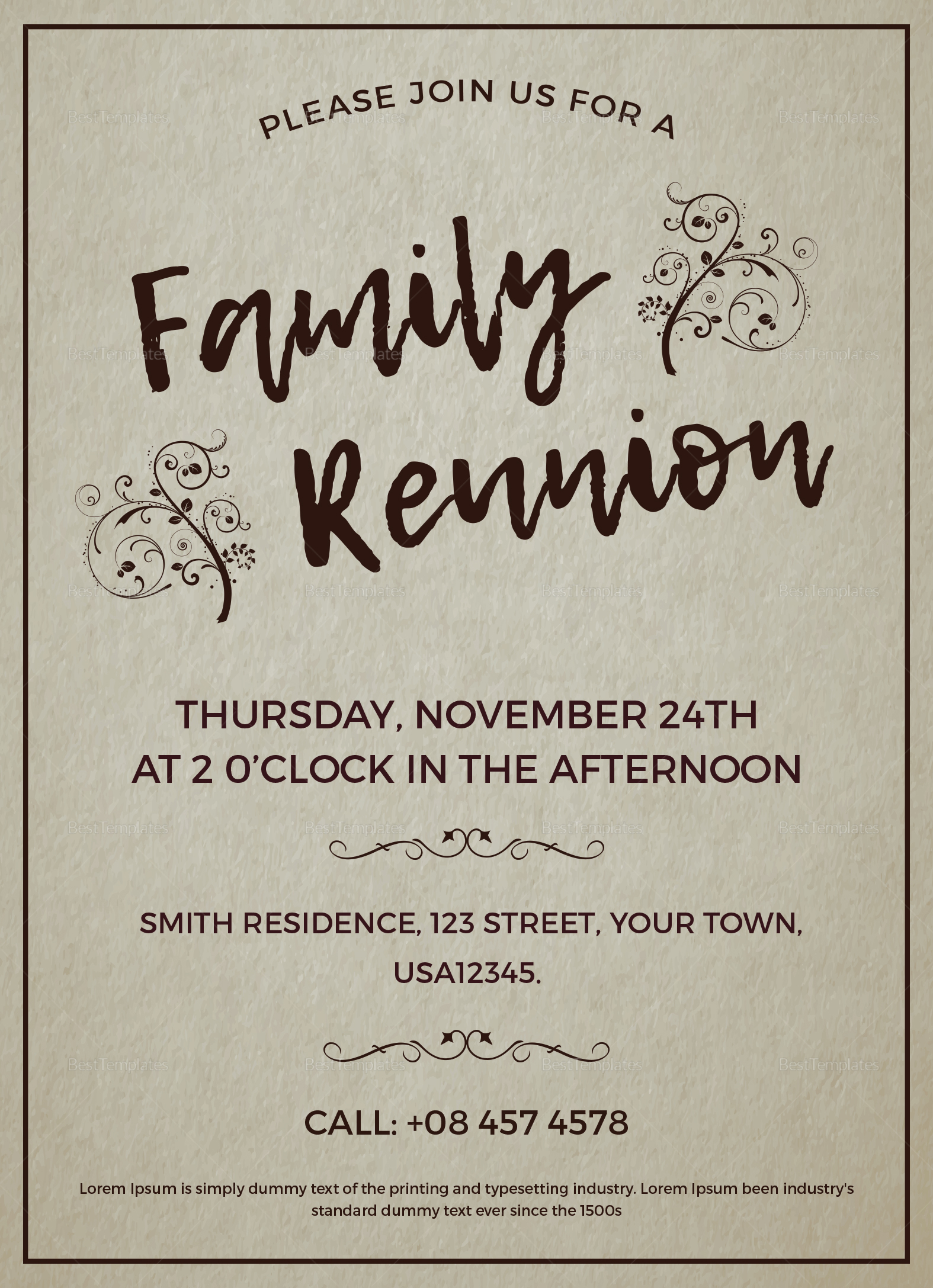 Family Reunion Invitation Design Template In Word Psd Publisher for sizing 1575 X 2175