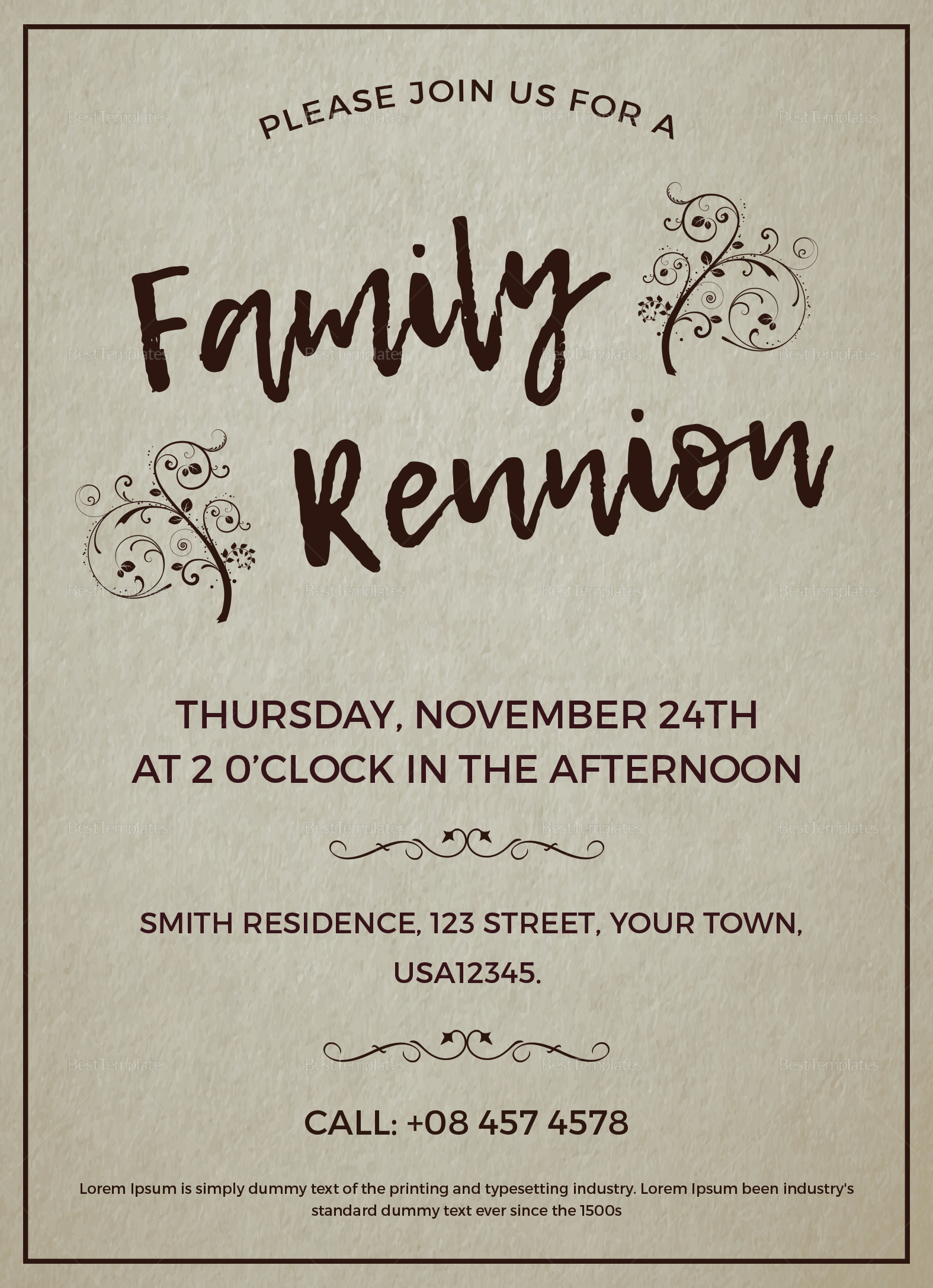 Family Reunion Invitation Design Template In Word Psd Publisher with regard to proportions 1575 X 2175