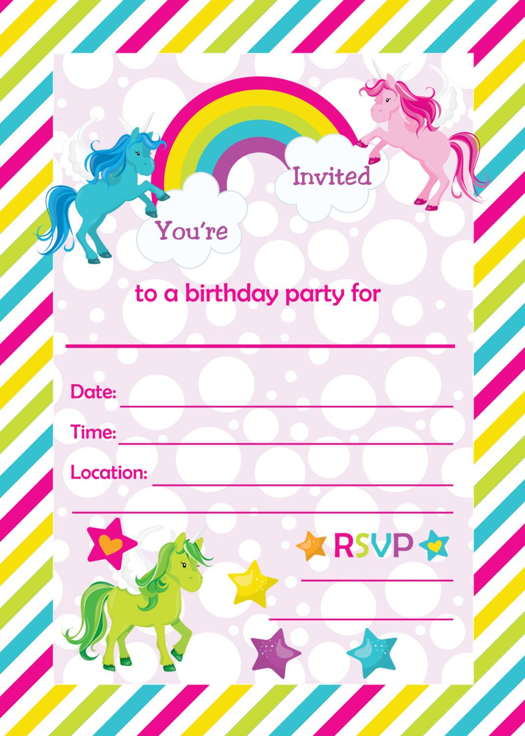 Fill In Birthday Party Invitations Printable Rainbows And Unicorns pertaining to proportions 1071 X 1500