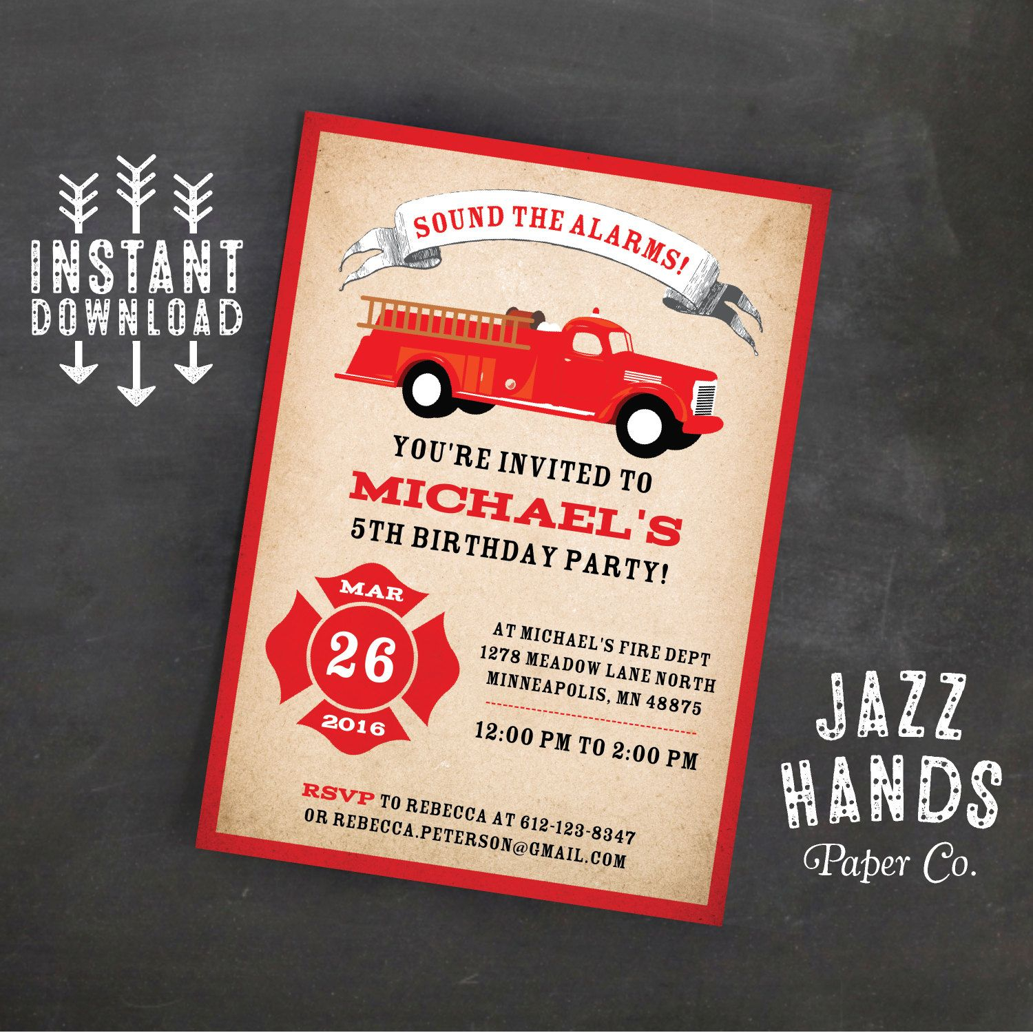 Fire Truck Birthday Invitation Template Diy Printable Firetruck intended for sizing 1500 X 1500