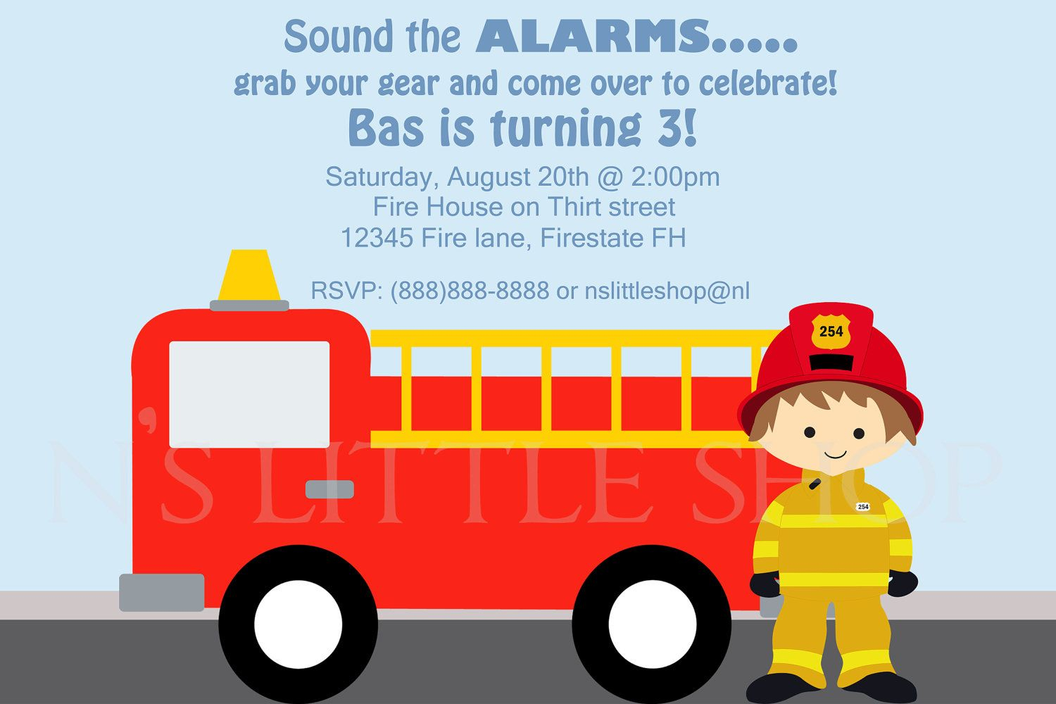 Firefighter Birthday Invitation With Car Zens 4th Birthday throughout proportions 1500 X 1000