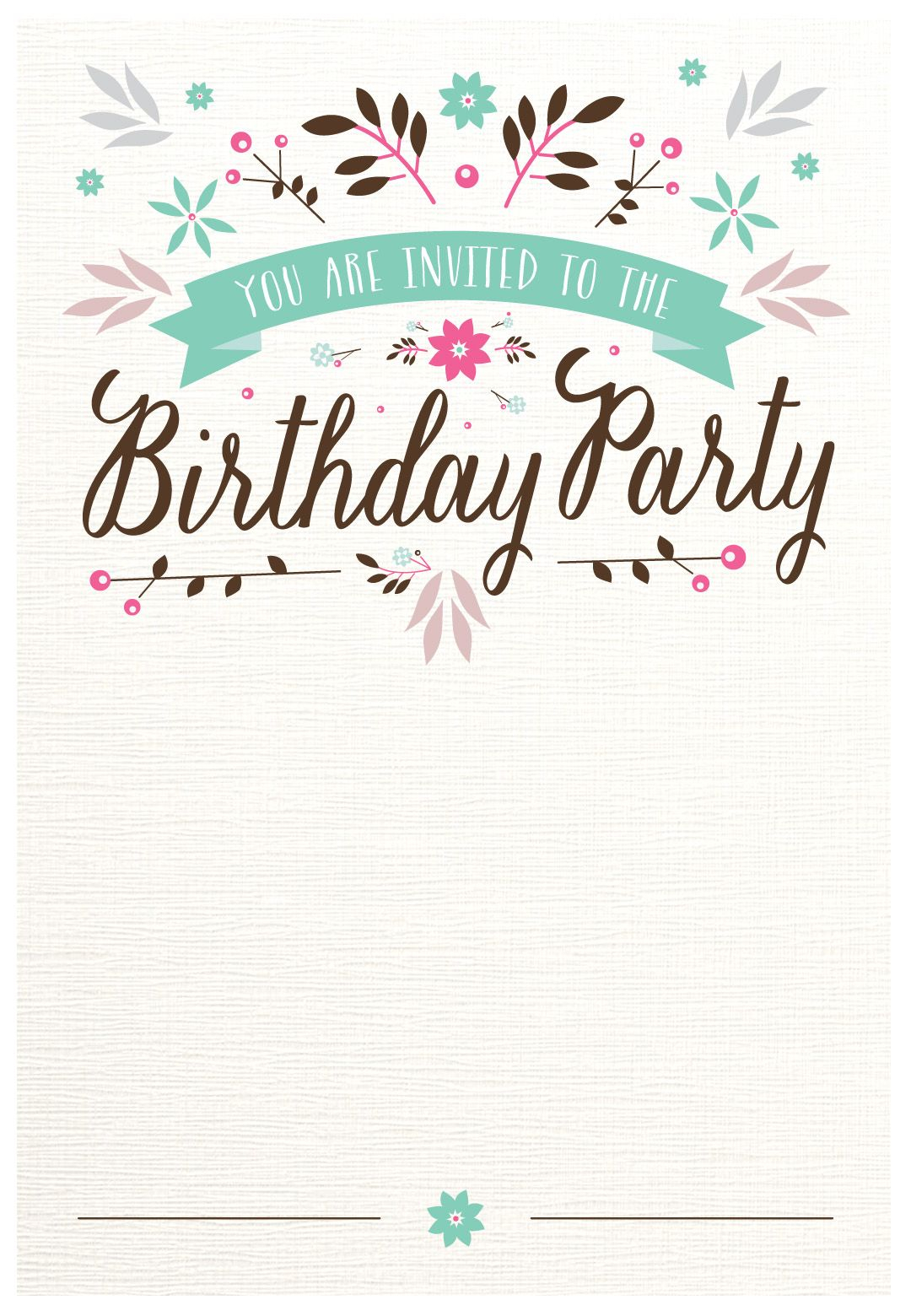 Flat Floral Free Printable Birthday Invitation Template for sizing 1080 X 1560