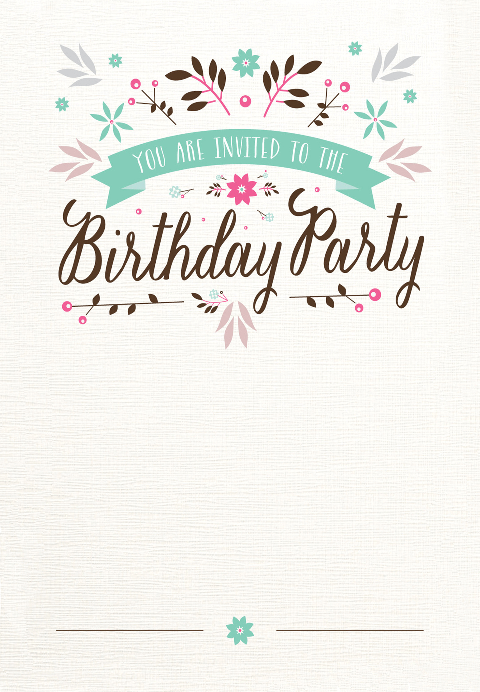 Flat Floral Free Printable Birthday Invitation Template in size 1542 X 2220