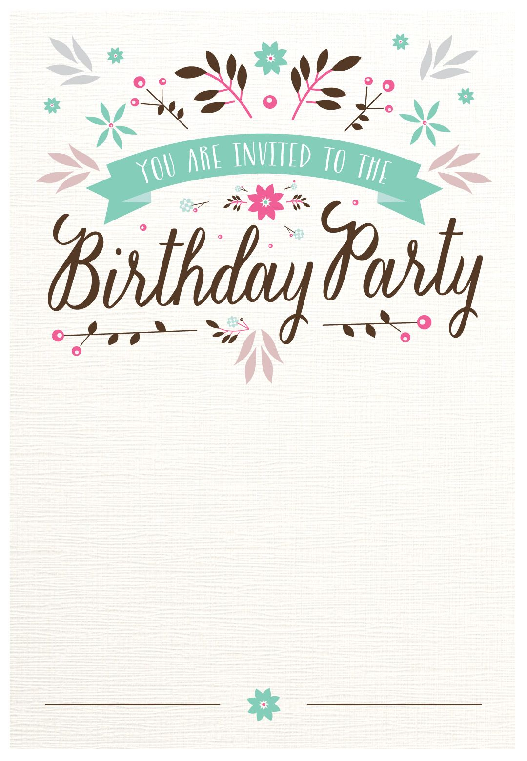 Flat Floral Free Printable Birthday Invitation Template inside measurements 1080 X 1560