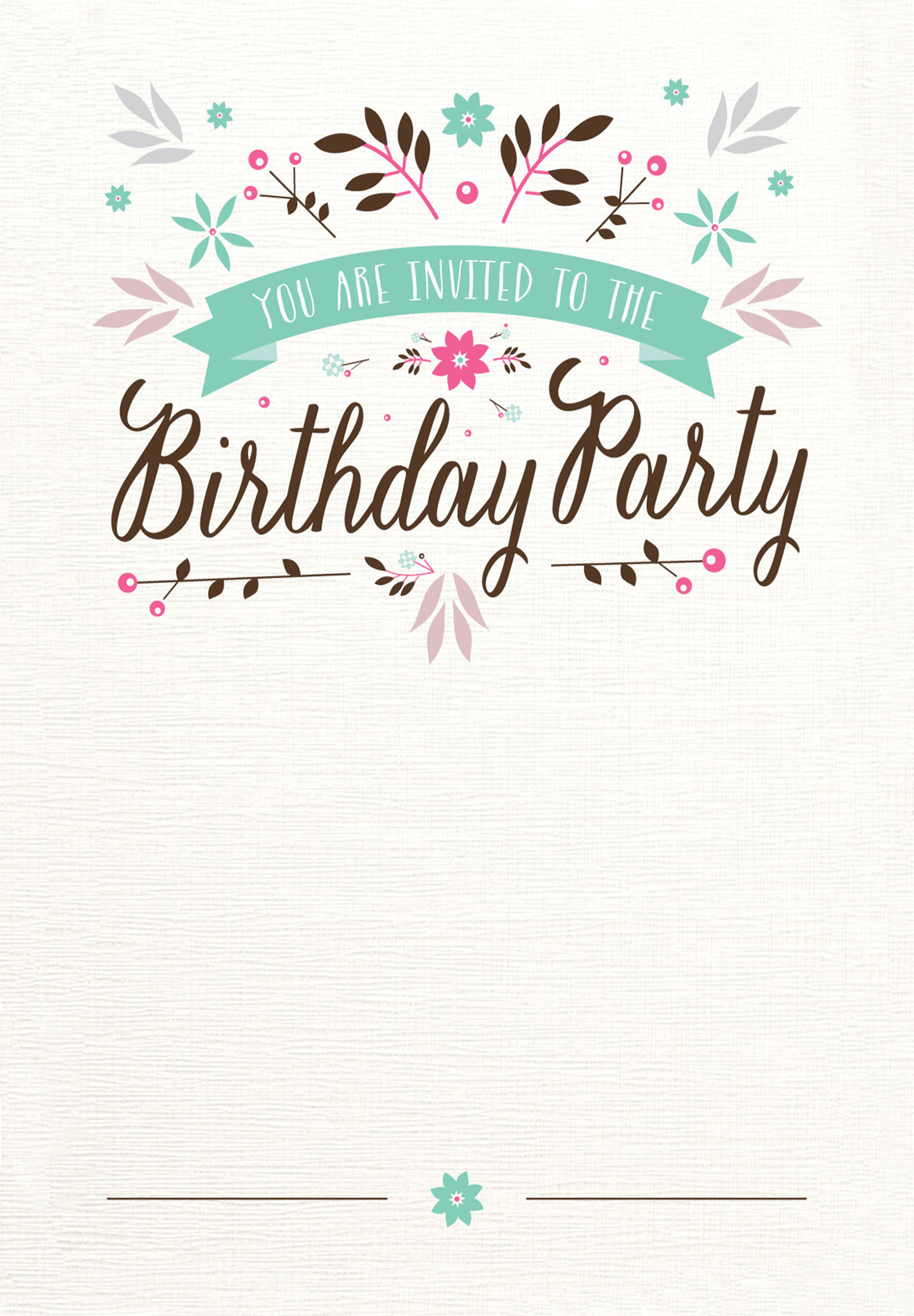 Flat Floral Free Printable Birthday Invitation Template with proportions 1542 X 2220