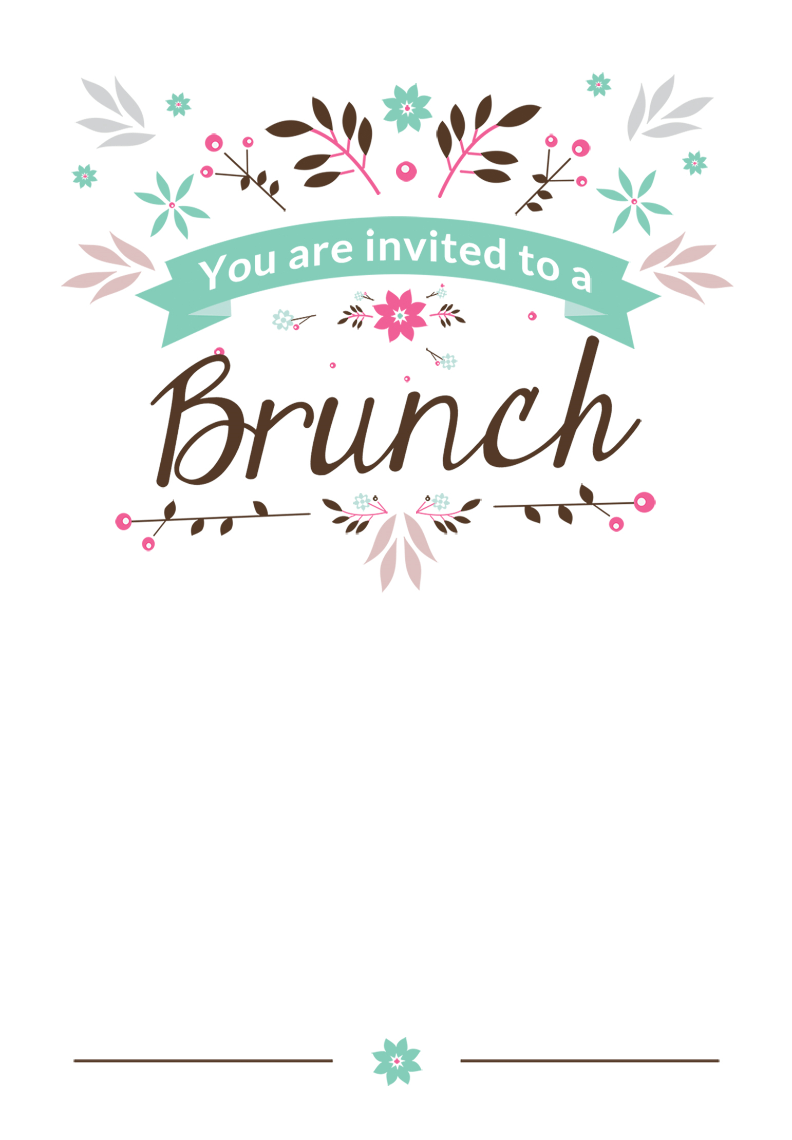Flat Floral Free Printable Brunch Invitation Template Greetings intended for size 1542 X 2220