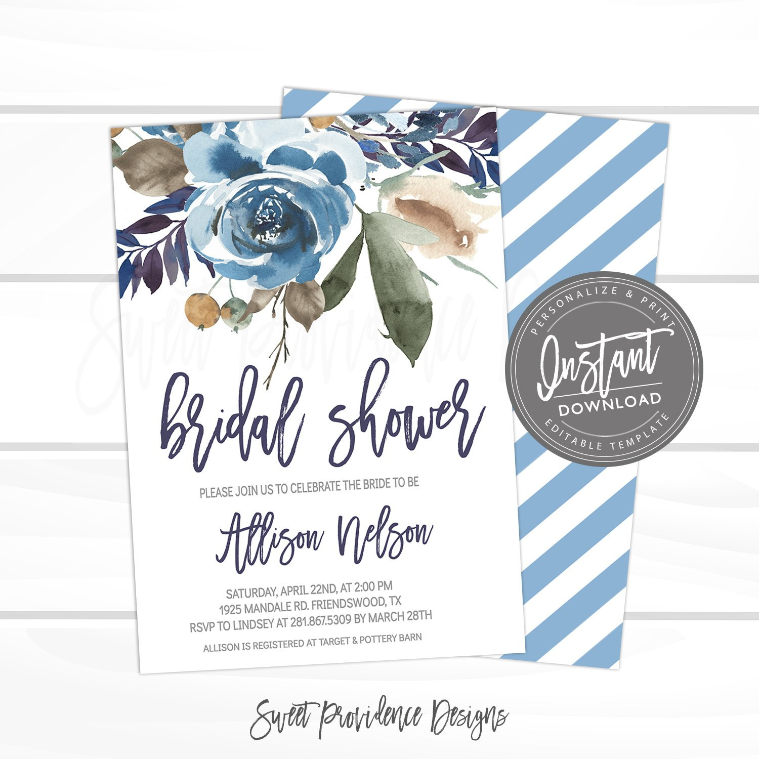 Floral Bridal Shower Invitation Template Sweet Providence Designs in proportions 1500 X 1500