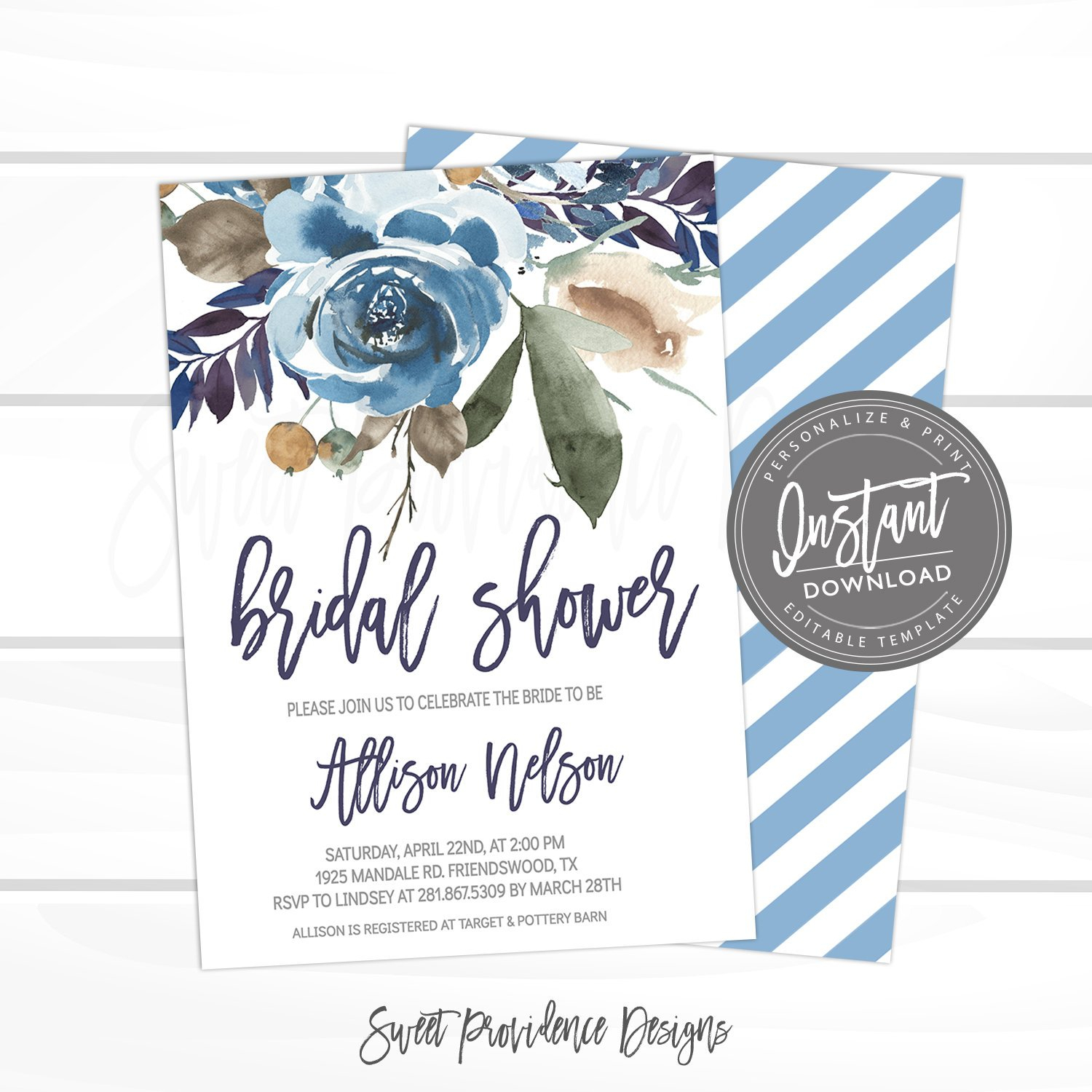 Floral Bridal Shower Invitation Template Sweet Providence Designs with sizing 1500 X 1500