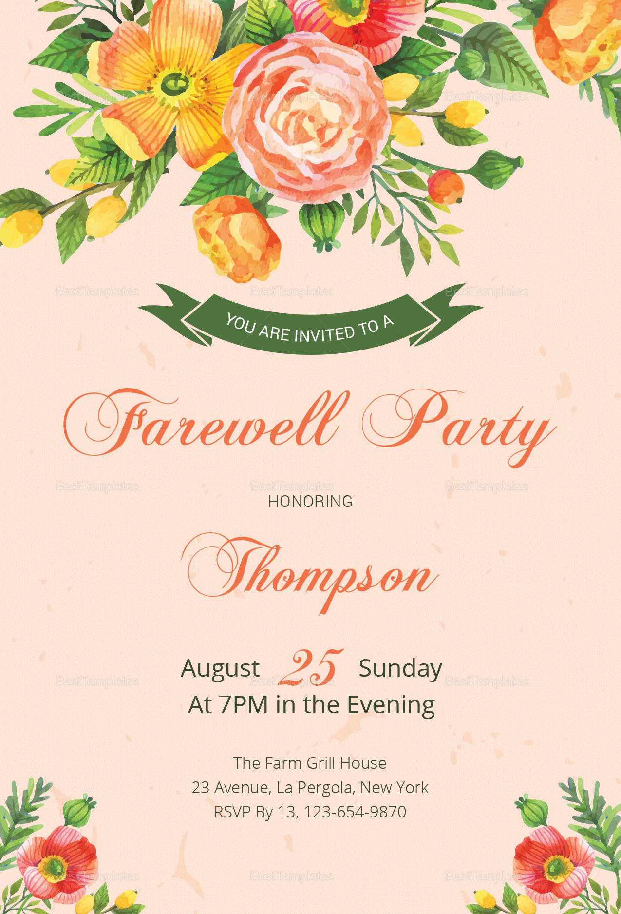 Floral Farewell Party Invitation Design Template In Word Psd Publisher intended for sizing 1275 X 1875