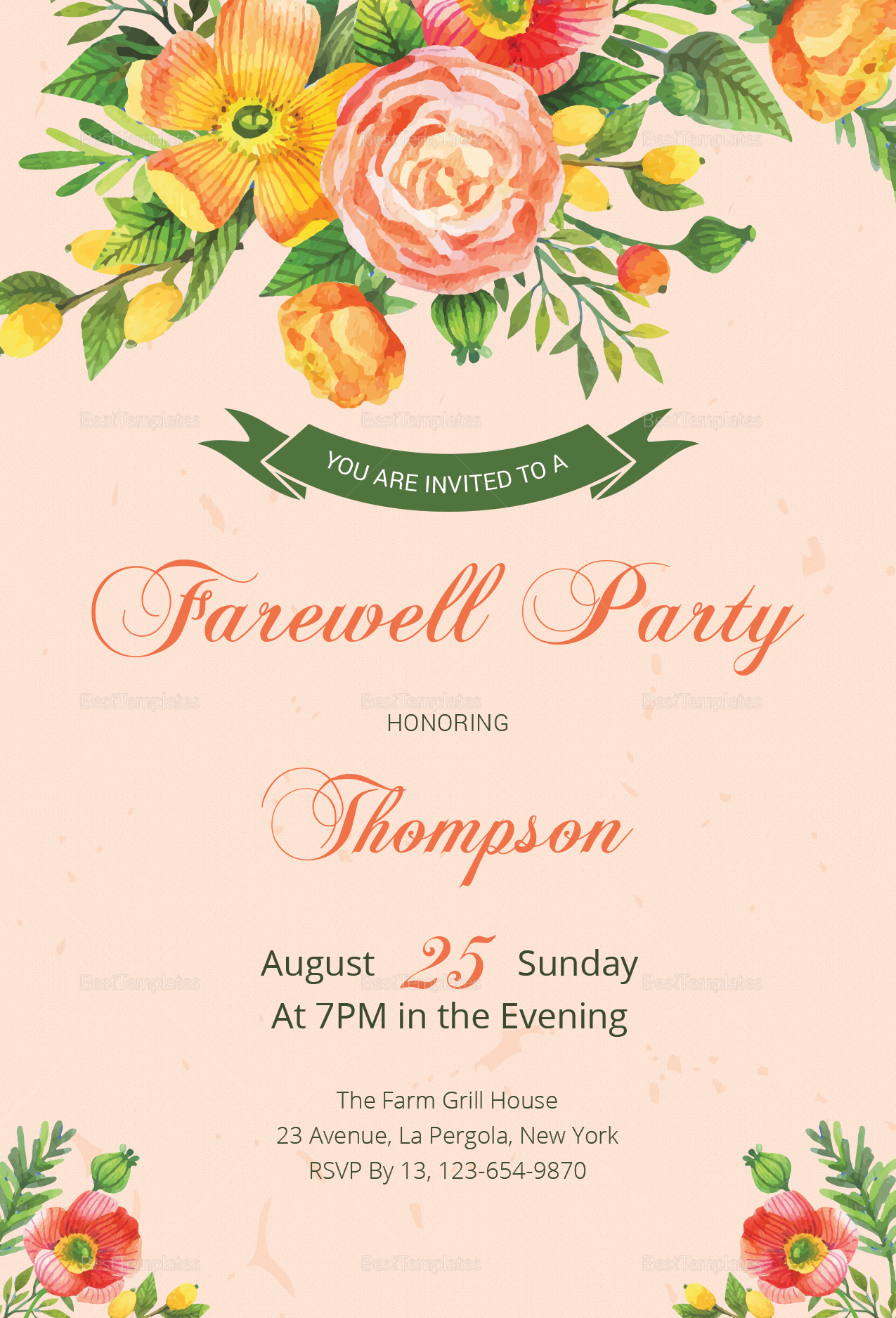 Floral Farewell Party Invitation Design Template In Word Psd Publisher with regard to dimensions 1275 X 1875