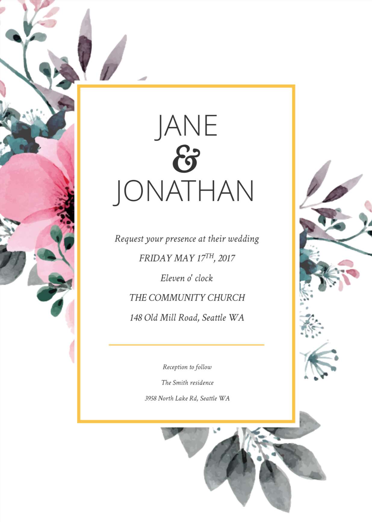 Floral Splash Wedding Invitation Template Free Personal Templates intended for size 1236 X 1732