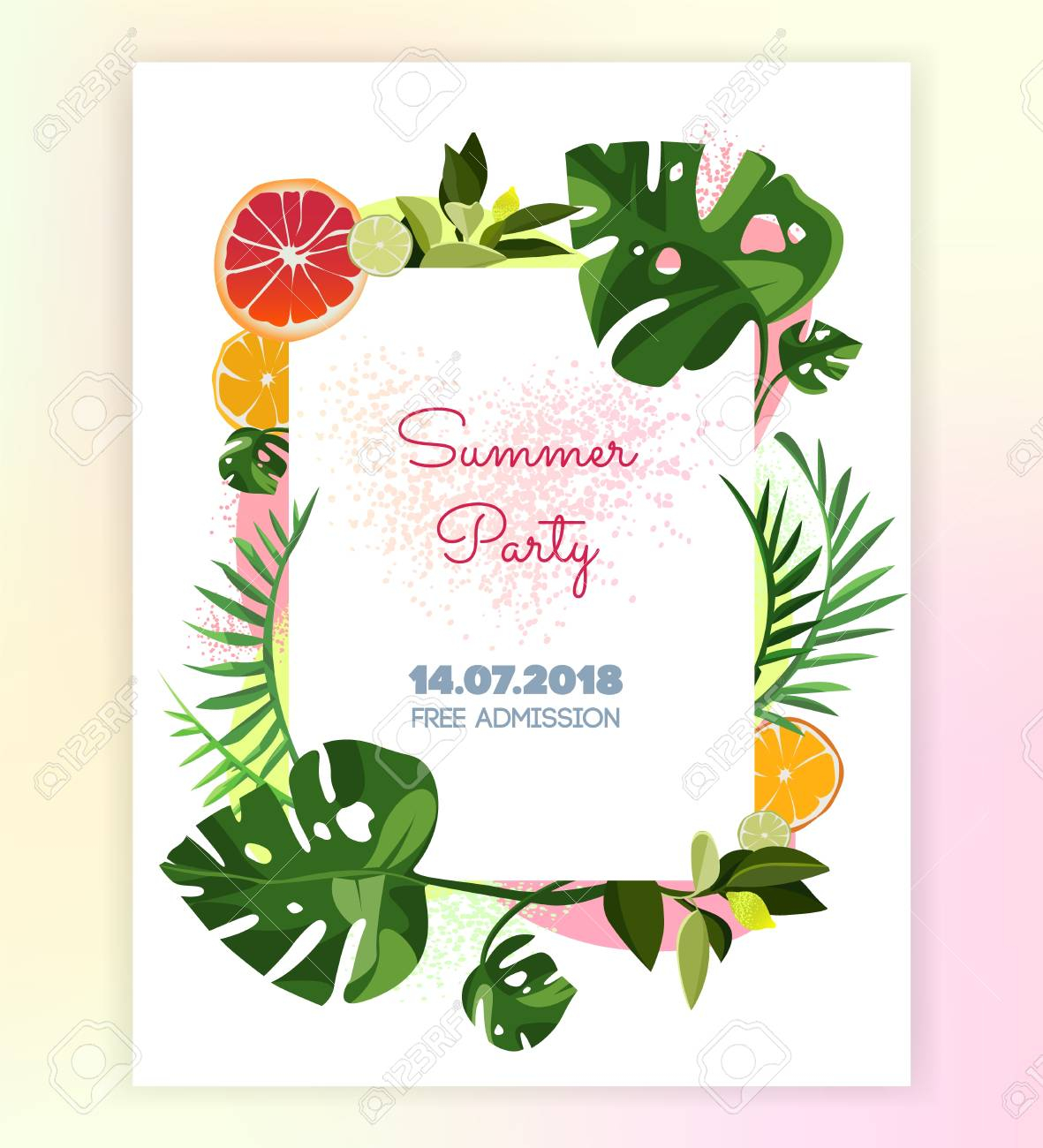 Floral Vector Tropical Invitation Card Template For Print Card in size 1181 X 1300