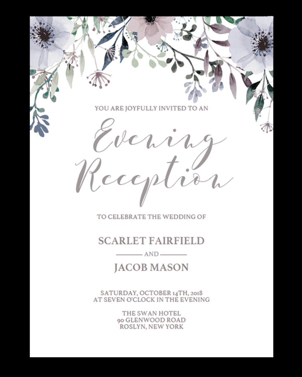 Floral Wedding Evening Reception Invite Template Stg1 with regard to proportions 960 X 1200