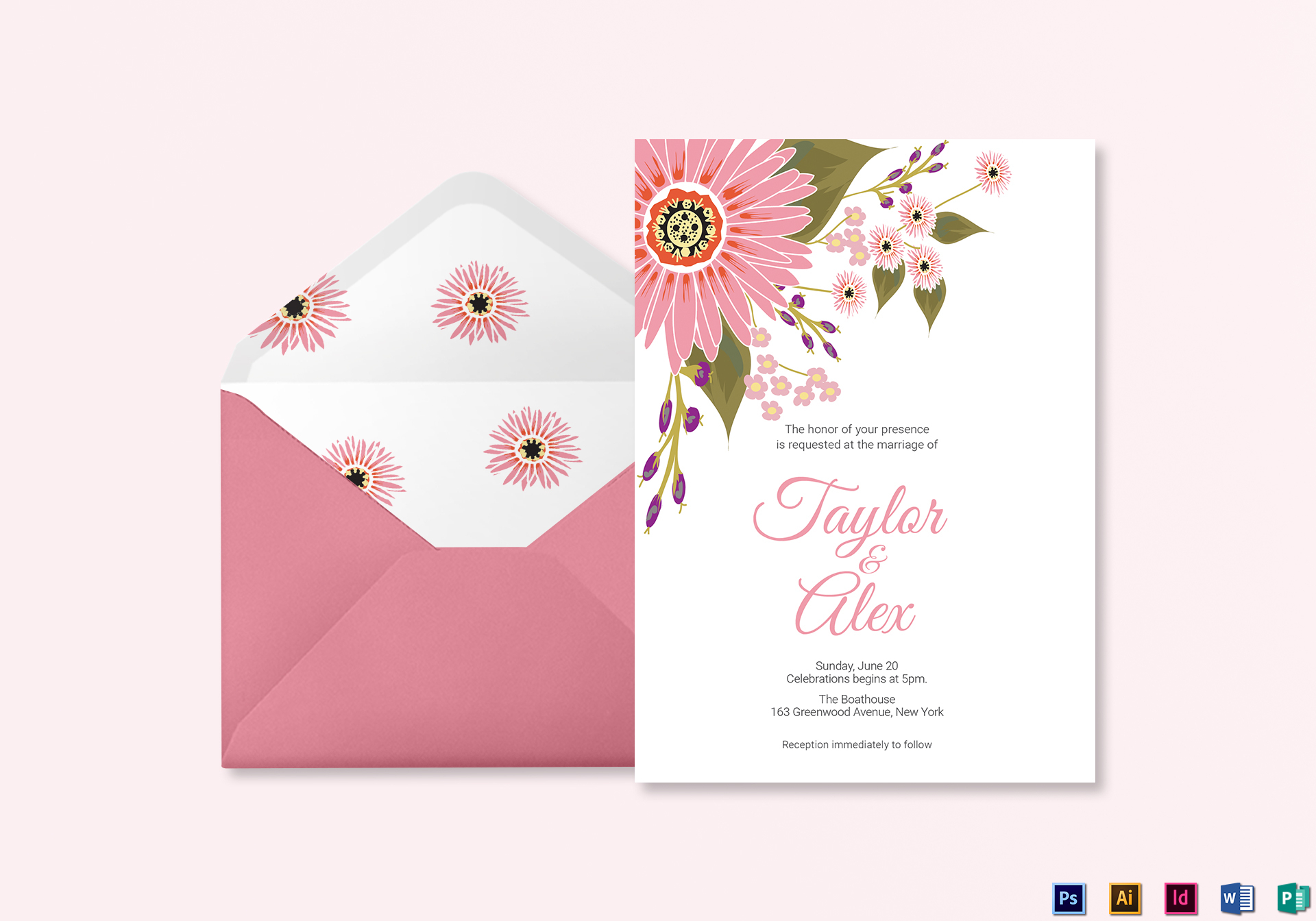 Floral Wedding Invitation Card Design Template In Illustrator in dimensions 1920 X 1344