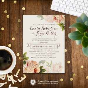 Floral Wedding Invitation Printable Gentle Cream Roses Rustic Shab in proportions 900 X 900