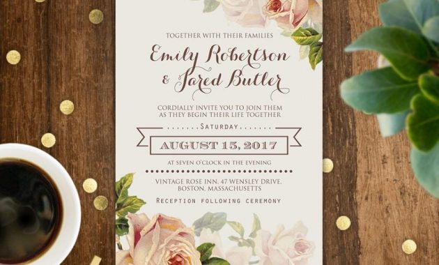 Floral Wedding Invitation Printable Gentle Cream Roses Rustic Shab in proportions 900 X 900