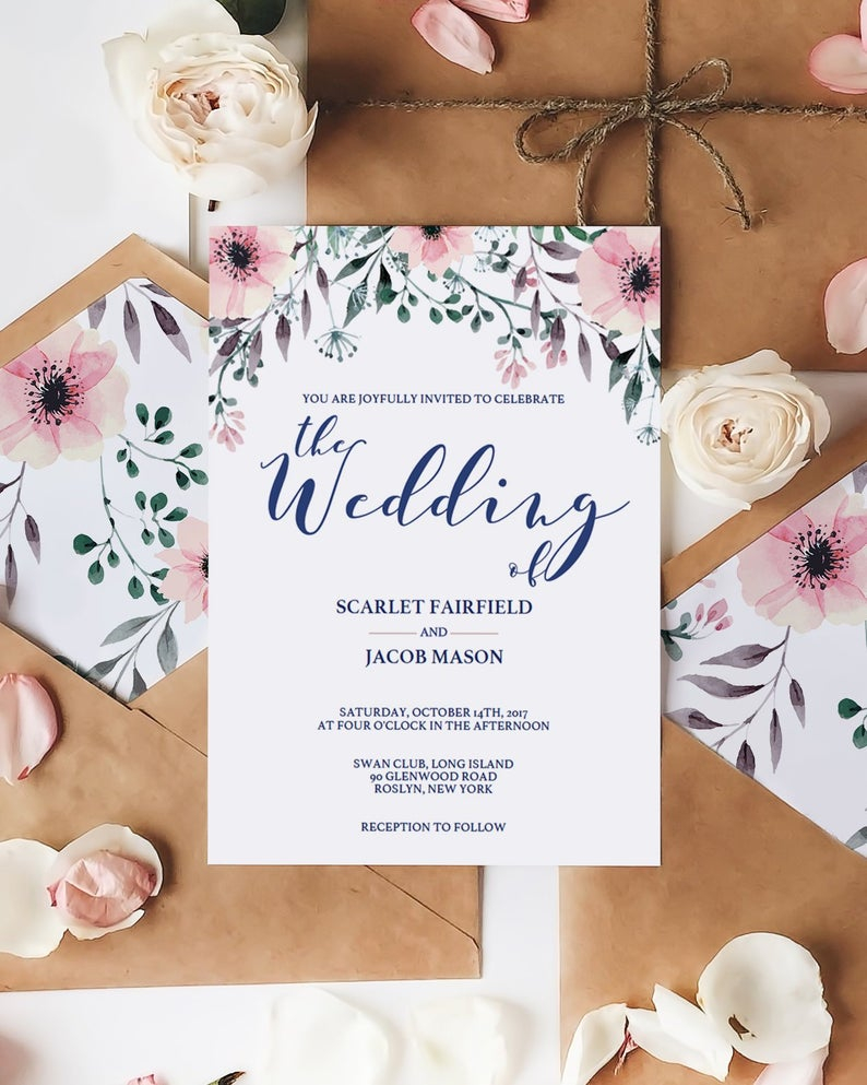 Floral Wedding Invitation Template Download Watercolor Flowers Etsy intended for proportions 794 X 993