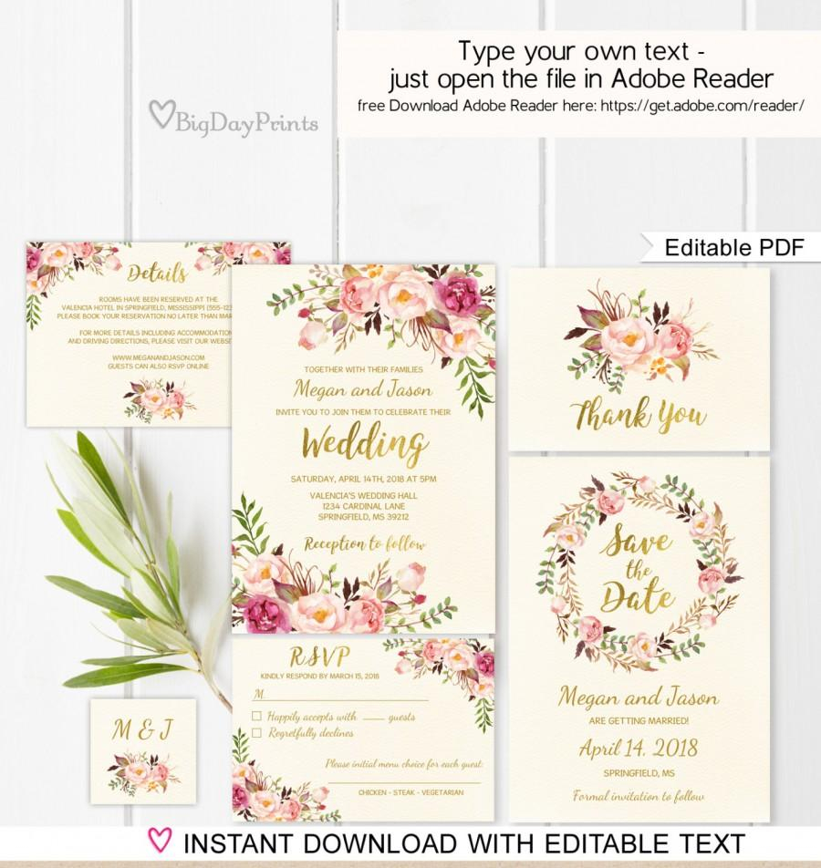 Floral Wedding Invitation Template Ivory Boho Chic Wedding Invite within measurements 900 X 952