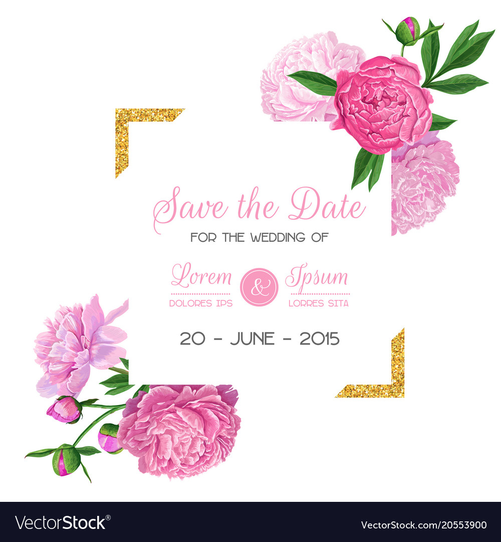 Floral Wedding Invitation Template Pink Peony Vector Image with dimensions 1000 X 1080